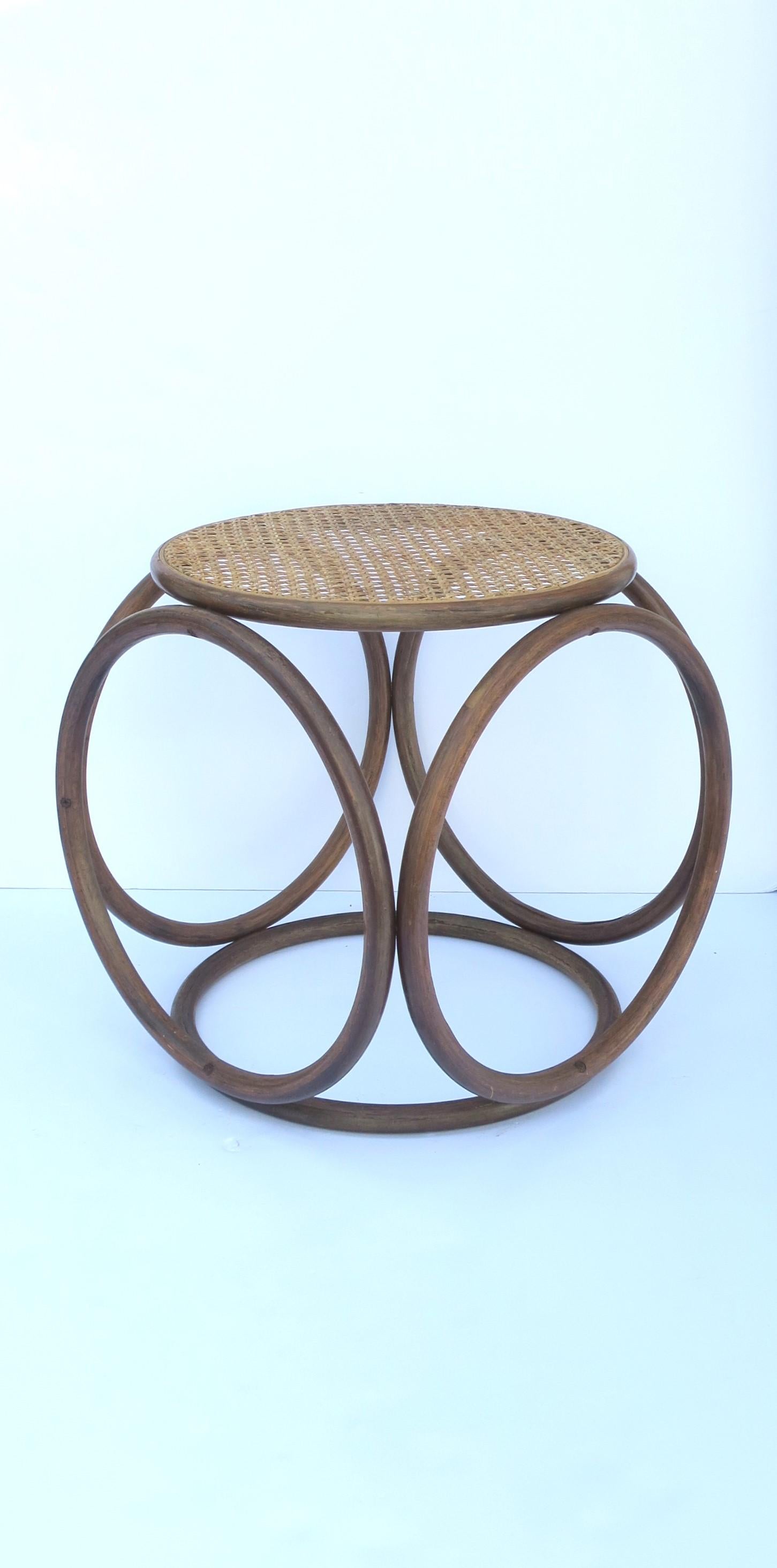 Wicker Cane and Bentwood Side Drinks Table or Stool in the Style of Thonet For Sale 1