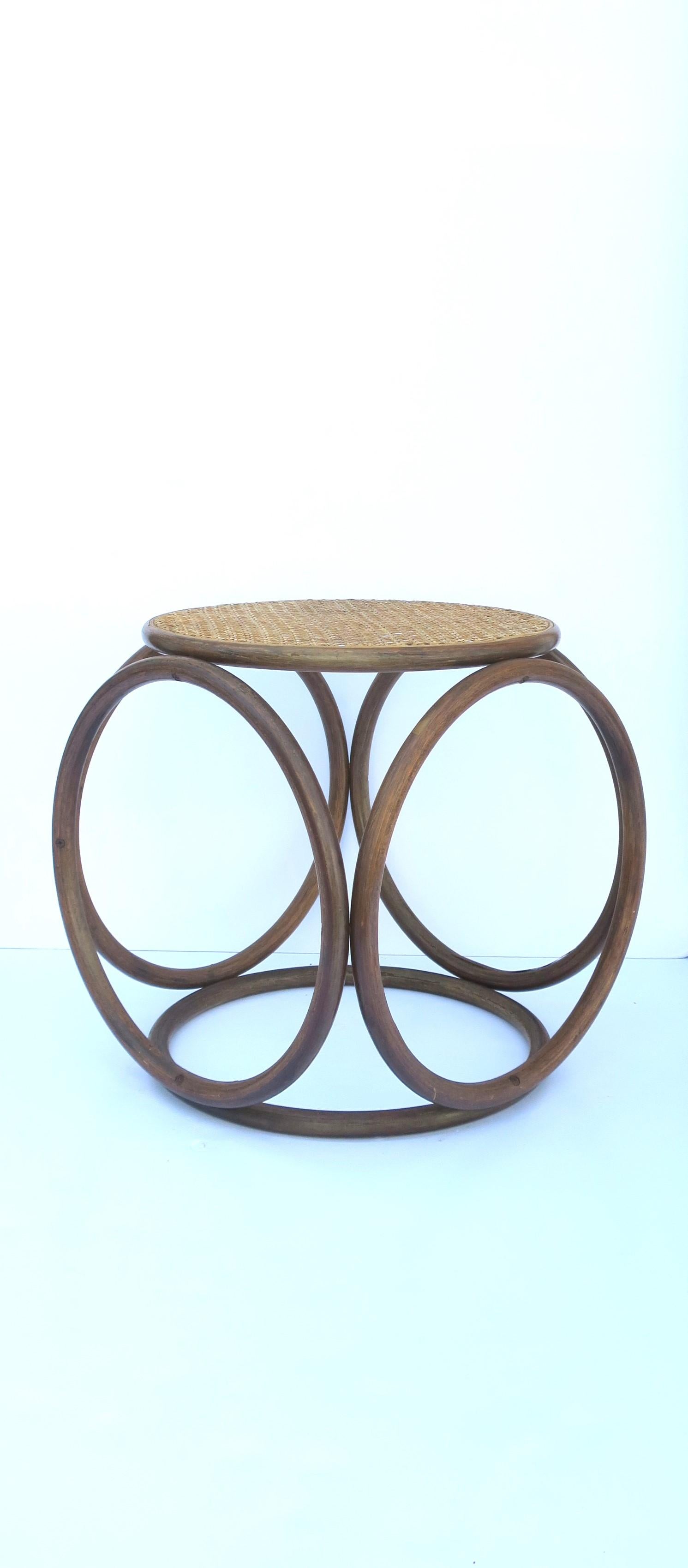 Wicker Cane and Bentwood Side Drinks Table or Stool in the Style of Thonet For Sale 2