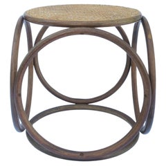 Retro Wicker Cane and Bentwood Side Drinks Table or Stool in the Style of Thonet