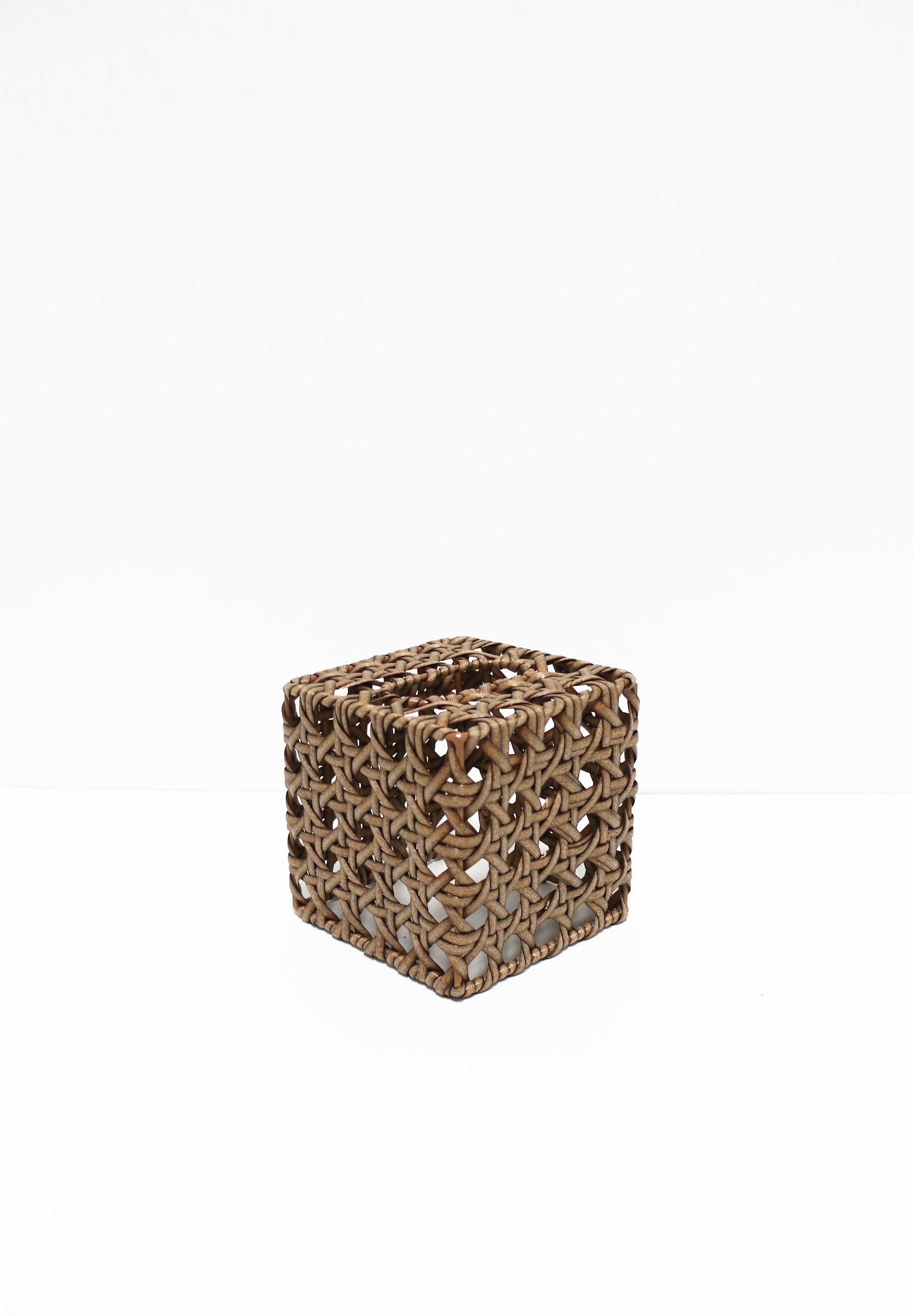 Wicker Cane Tissue Box Cover In Good Condition In New York, NY