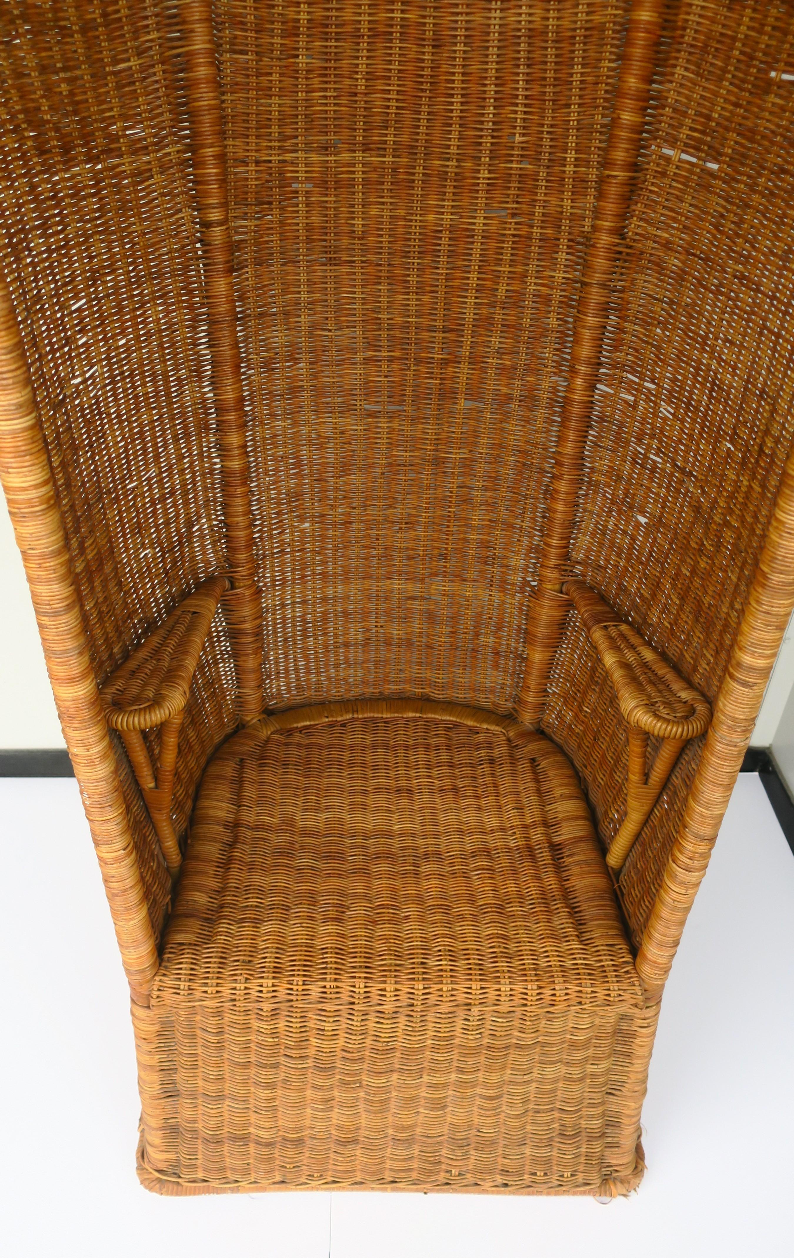 20th Century Tall Wicker Canopy Chair Bohemian 1970s For Sale
