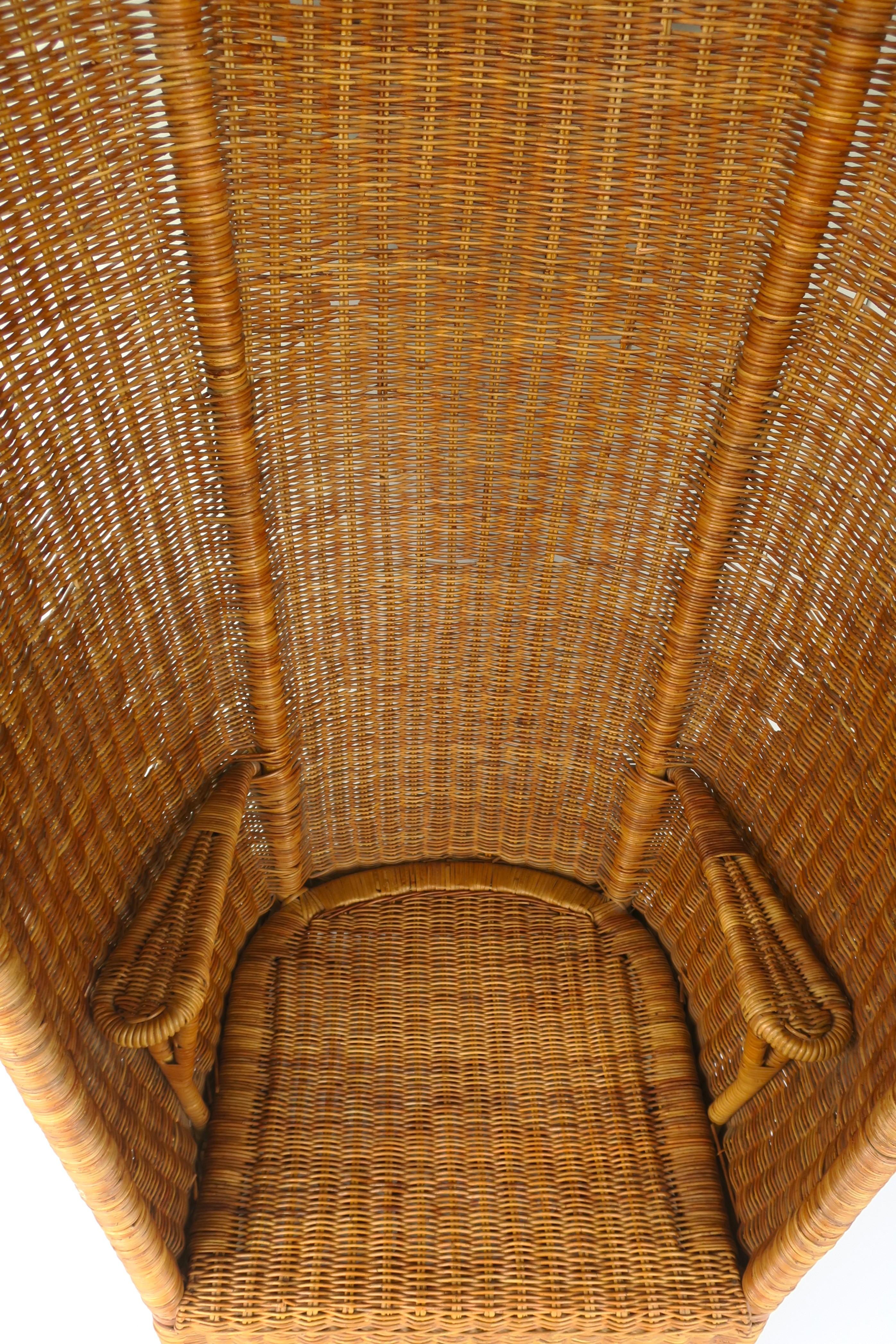 Tall Wicker Canopy Chair Bohemian 1970s For Sale 1