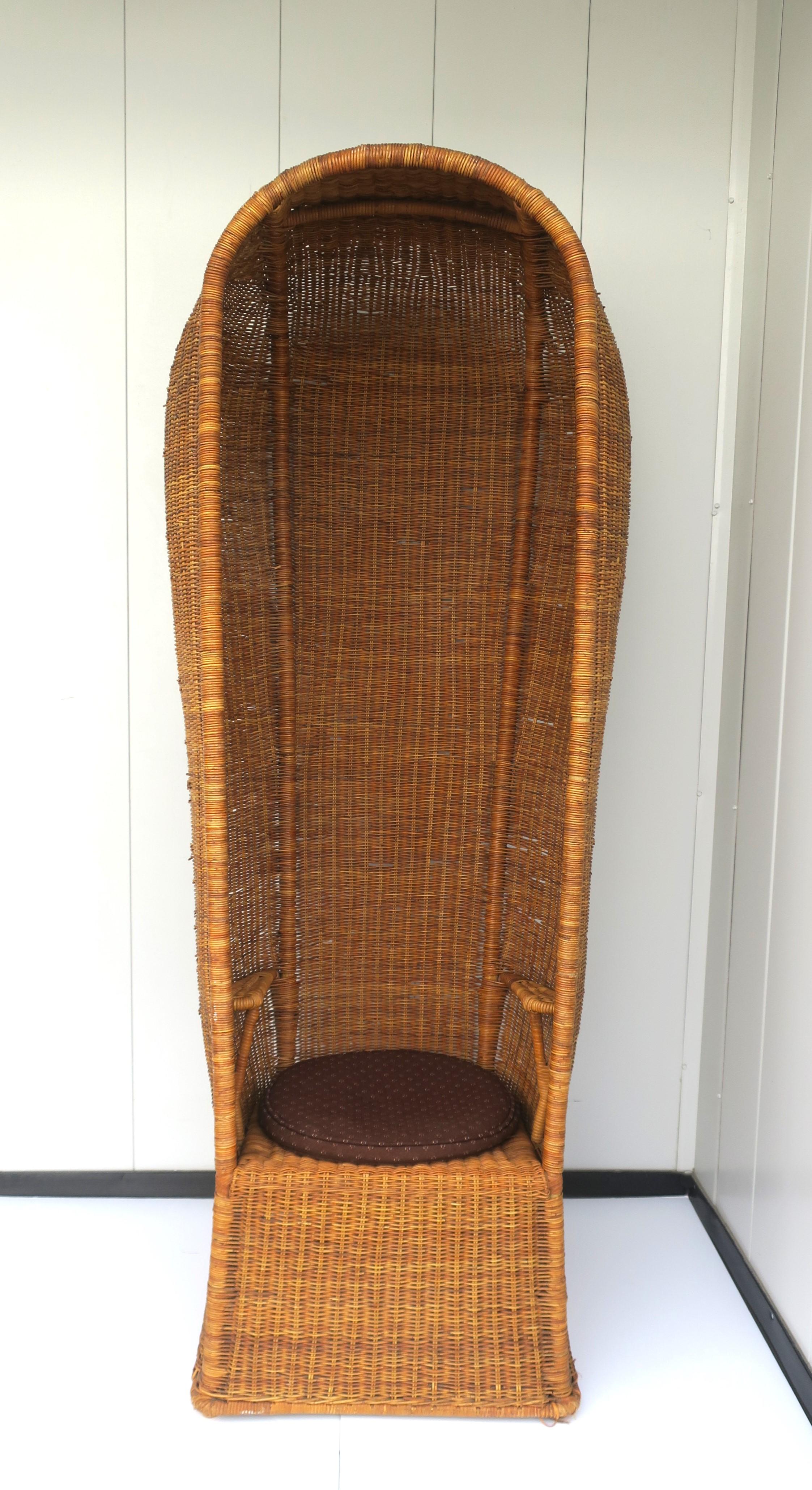 Tall Wicker Canopy Chair Bohemian 1970s For Sale 2