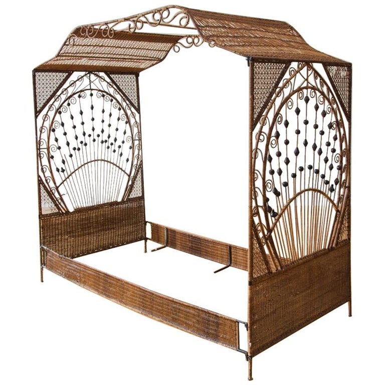 SolsticeNest - Blue Wicker Canopy Daybed by The Nevermore