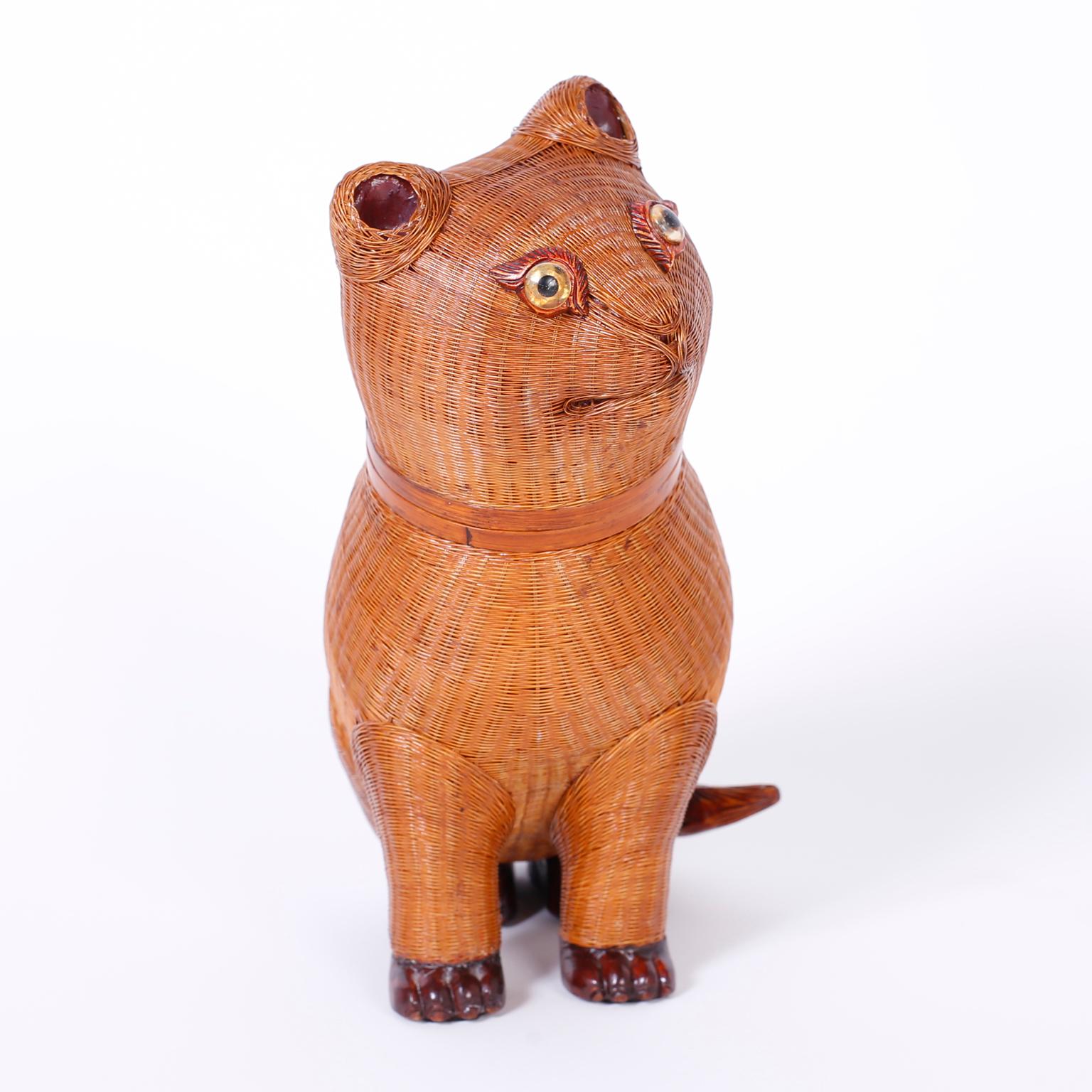 From the Shanghai collection, known for its ambitious detail, here we have a cat with carved wood feet and tail, whimsical expression, and removable head.