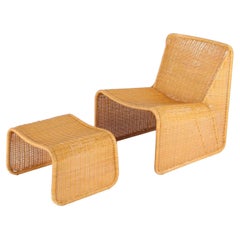 Wicker chair and its ottoman
