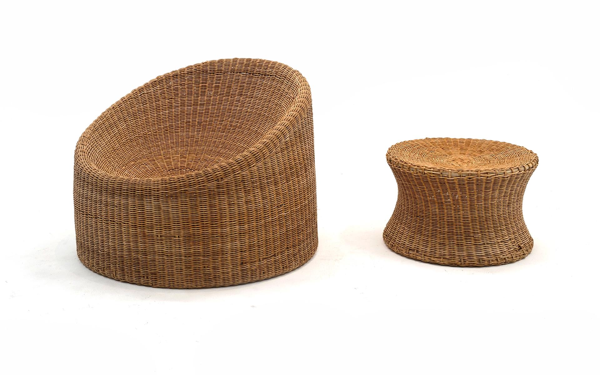 Finnish Wicker Chair and Ottoman by Eero Aarnio, Finland, 1960s