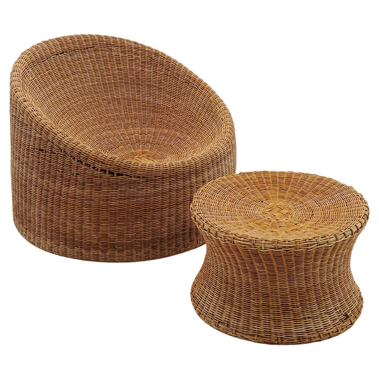 Wicker Chair and Ottoman by Eero Aarnio, Finland, 1960s