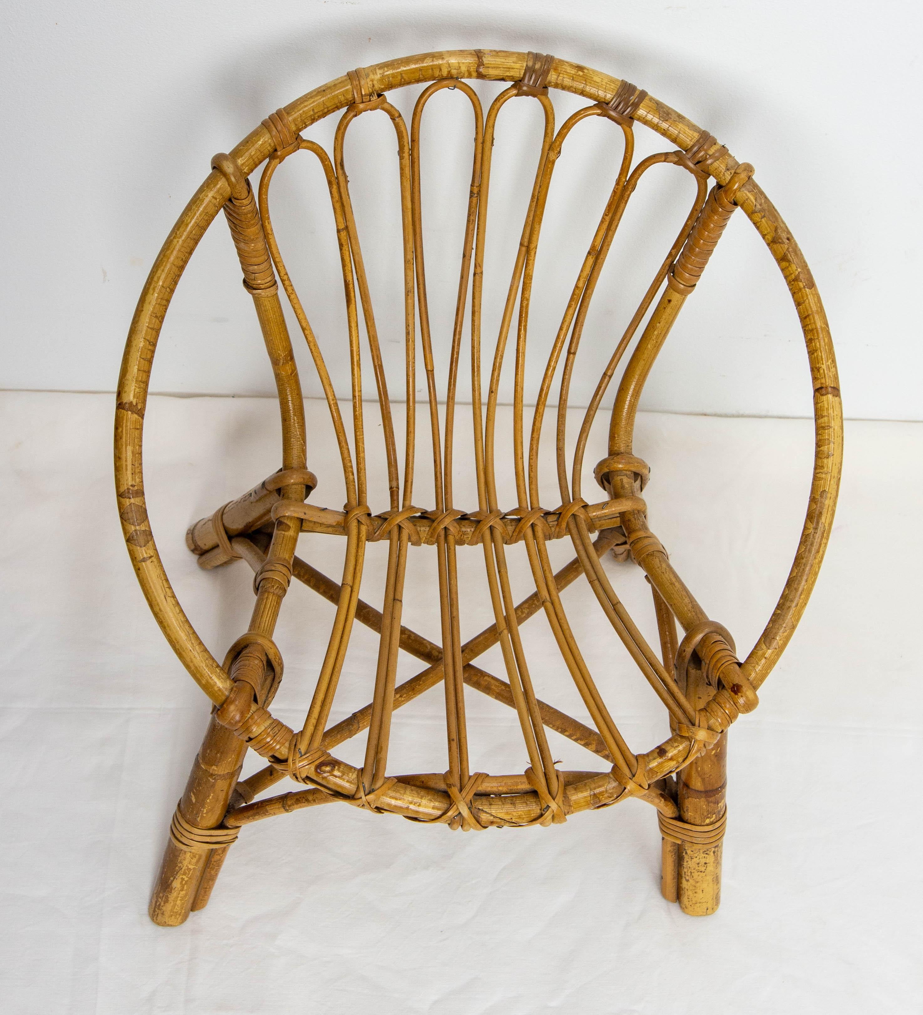 Mid-Century Modern Wicker Chair for Child French, circa 1960 For Sale