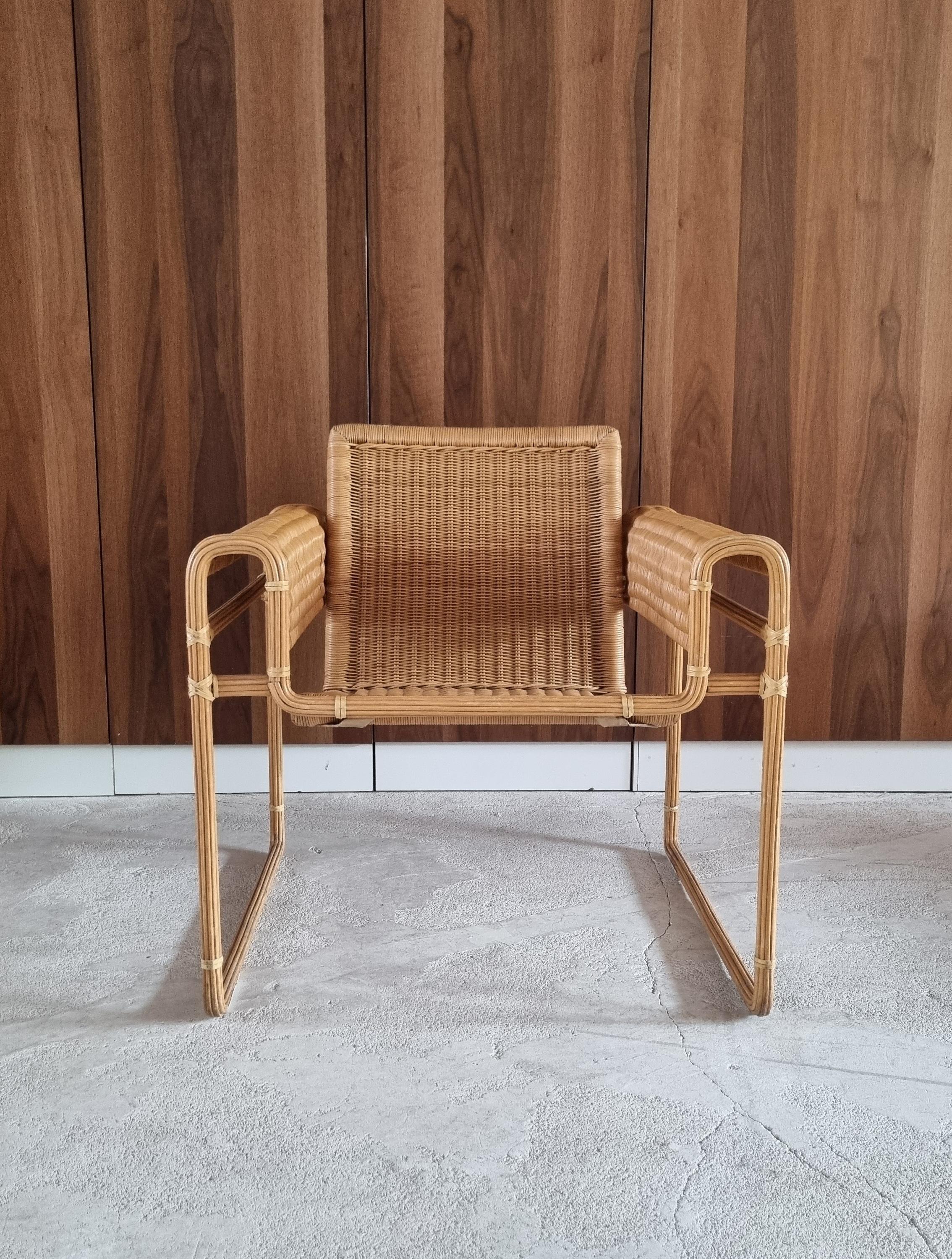 Wicker Chair, Inspired by Marcel Breuer's Wassily Chair, 1970s For Sale 4