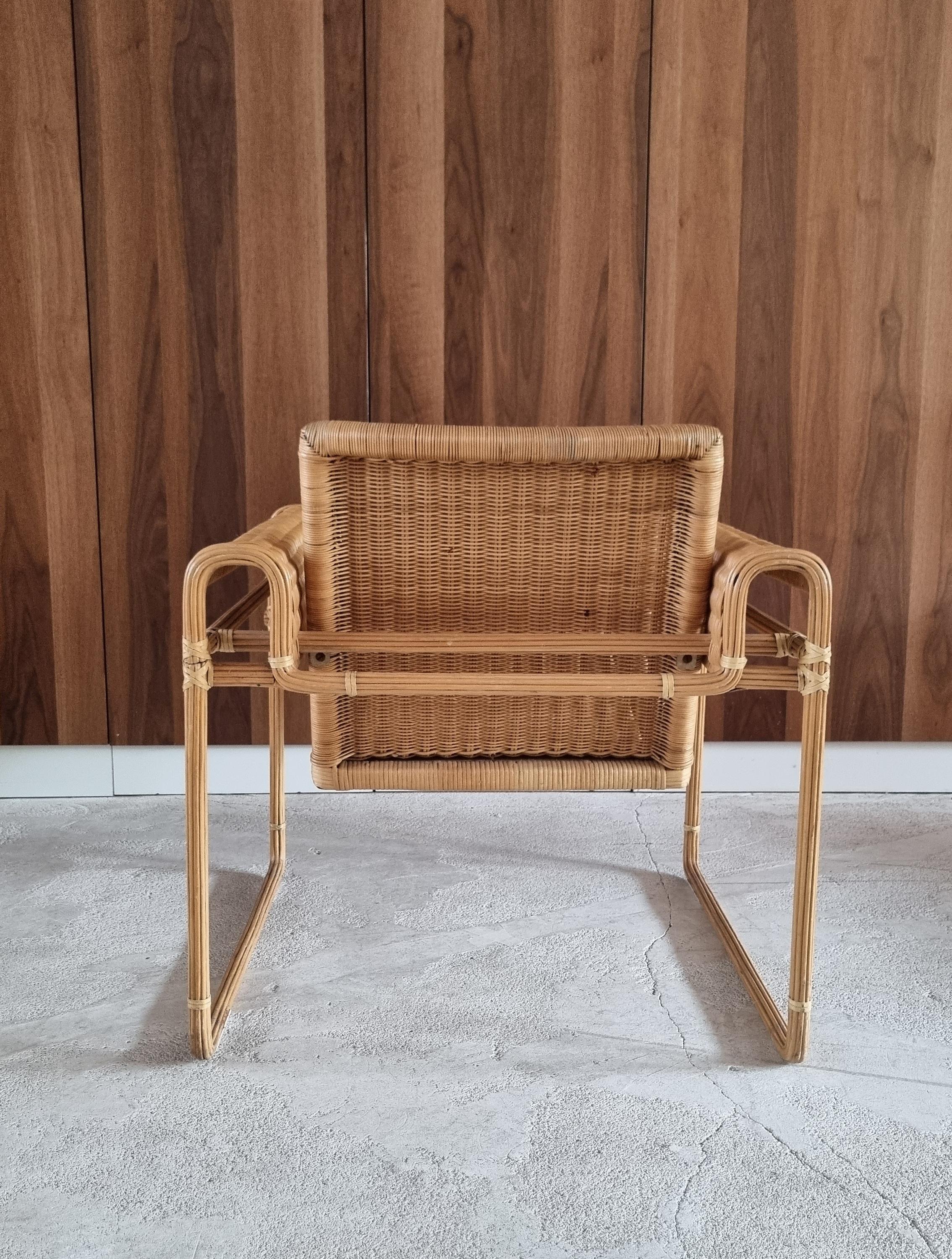 Sedia in vimini, ispirata alla sedia Wassily di Marcel Breuer, anni '70 in vendita 7