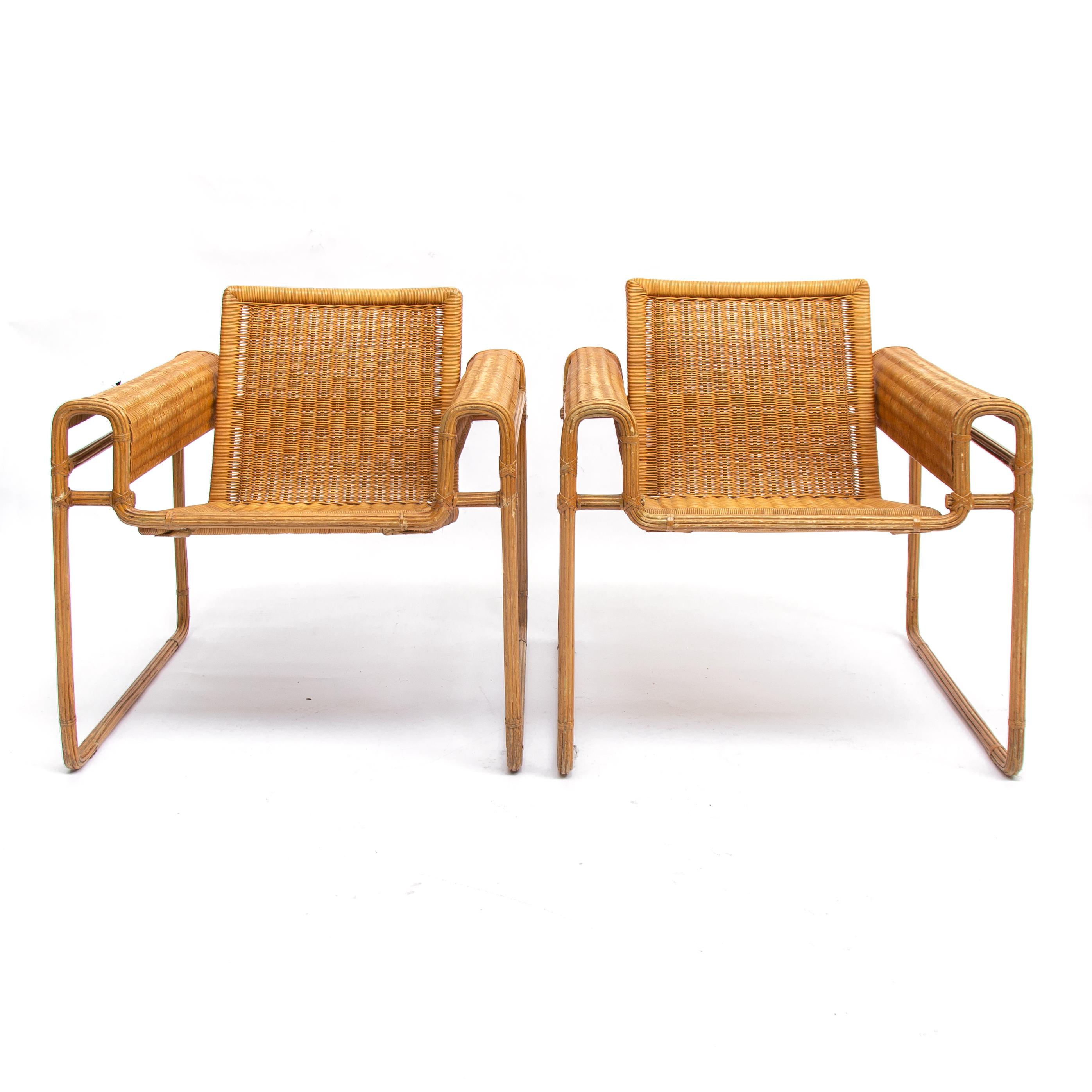Bauhaus Wicker Chair, Inspired by Marcel Breuer's Wassily Chair, 1970s For Sale