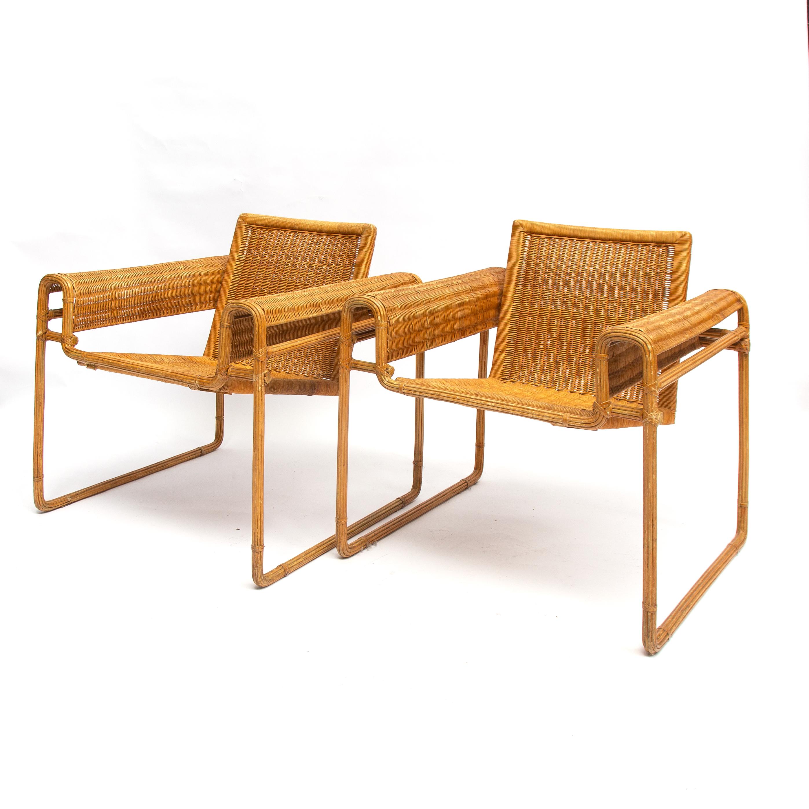French Wicker Chair, Inspired by Marcel Breuer's Wassily Chair, 1970s For Sale