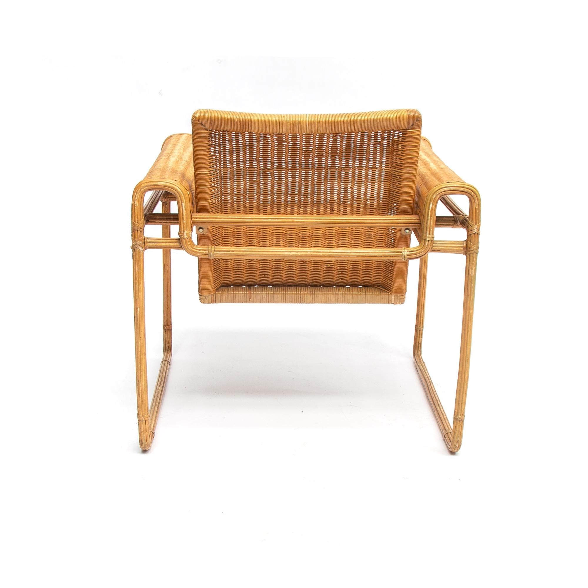 Late 20th Century Wicker Chair, Inspired by Marcel Breuer's Wassily Chair, 1970s