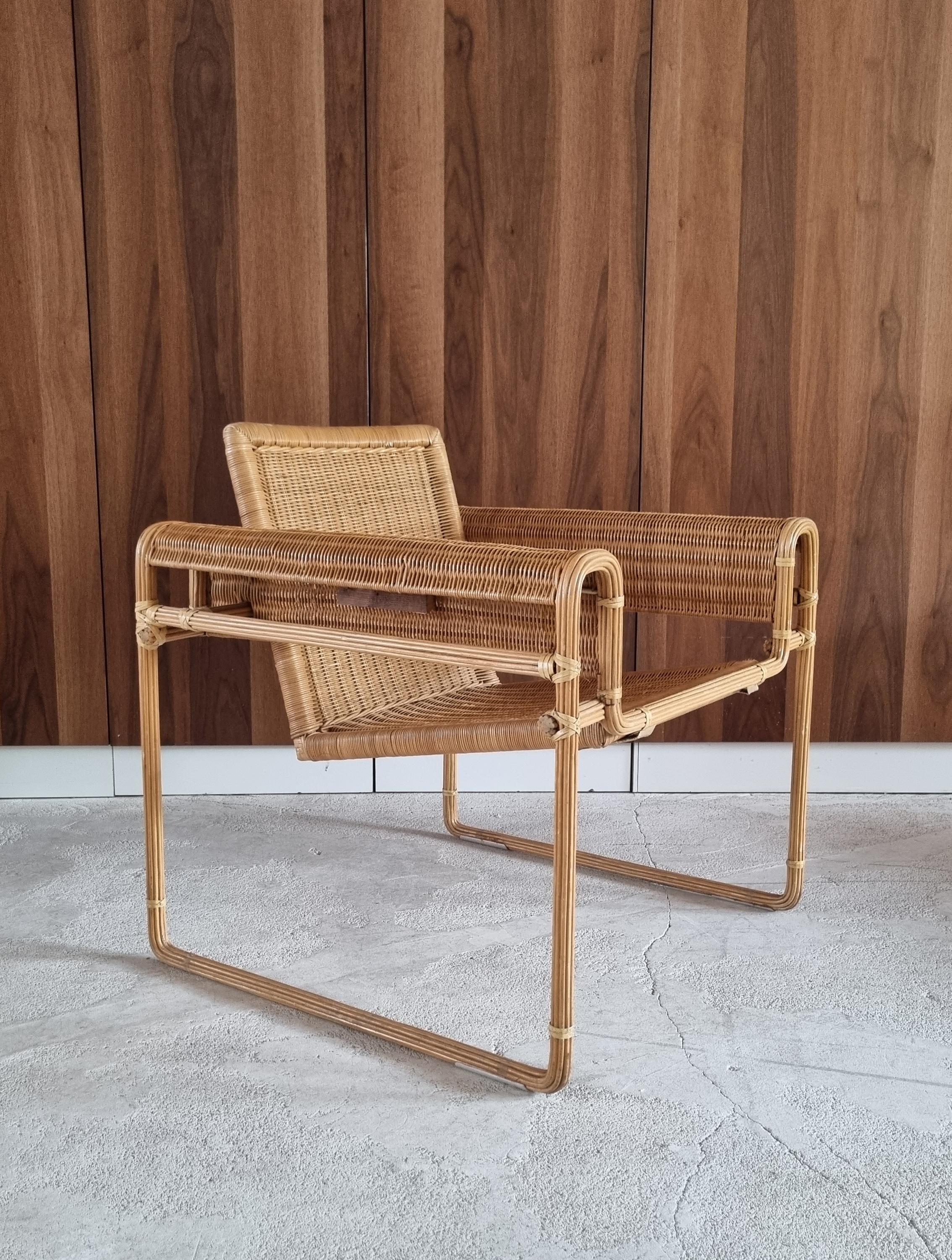 Metal Wicker Chair, Inspired by Marcel Breuer's Wassily Chair, 1970s For Sale