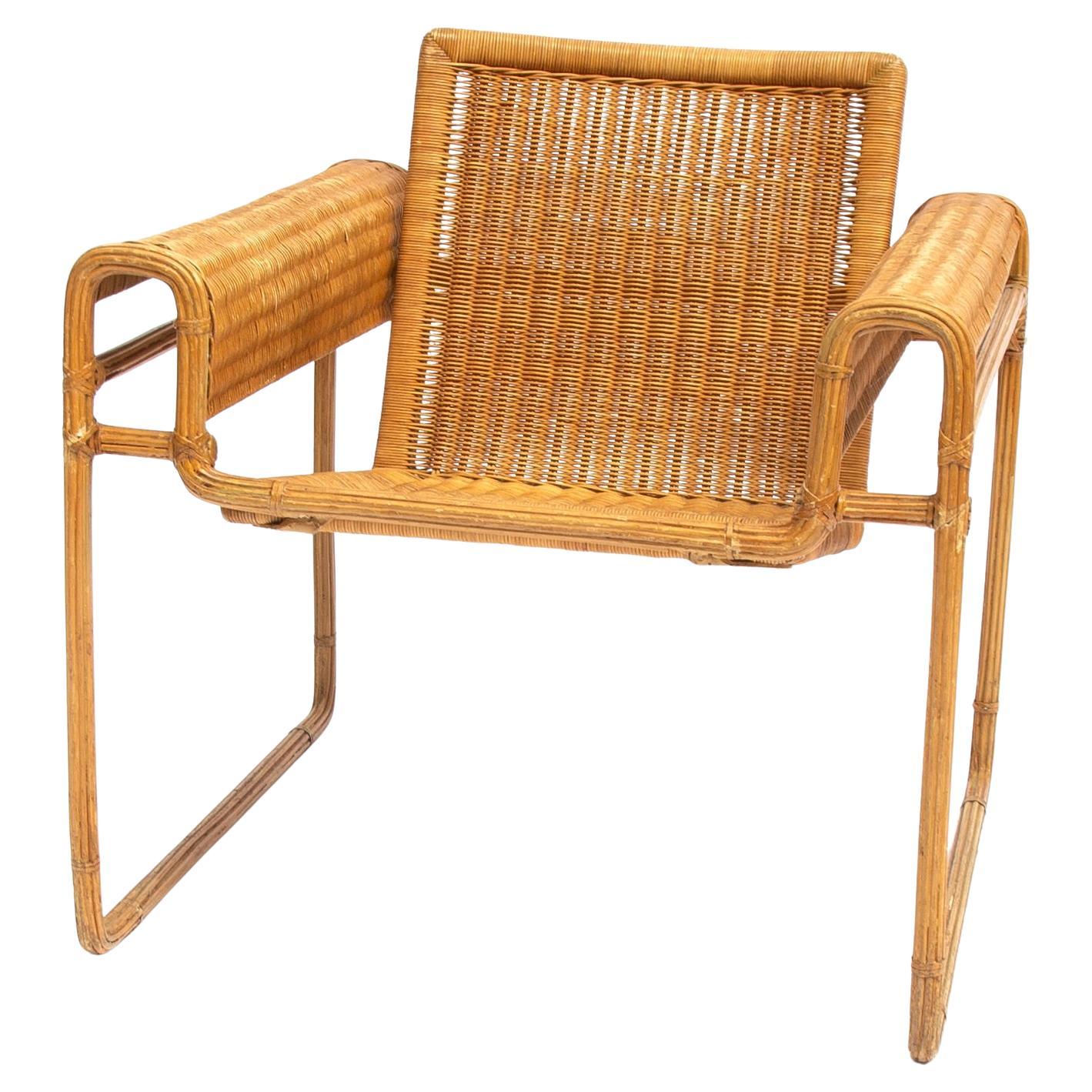 Der Wassily-Stuhl aus Korbweide, inspiriert von Marcel Breuer''s, 1970er Jahre
