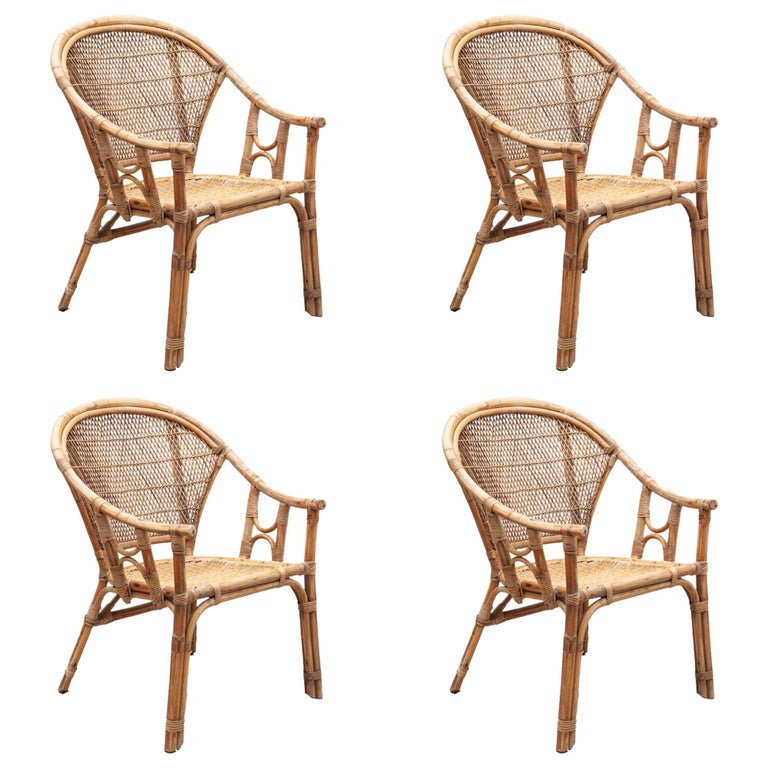 Wicker Chair Set of Four Patio Armchairs at 1stDibs