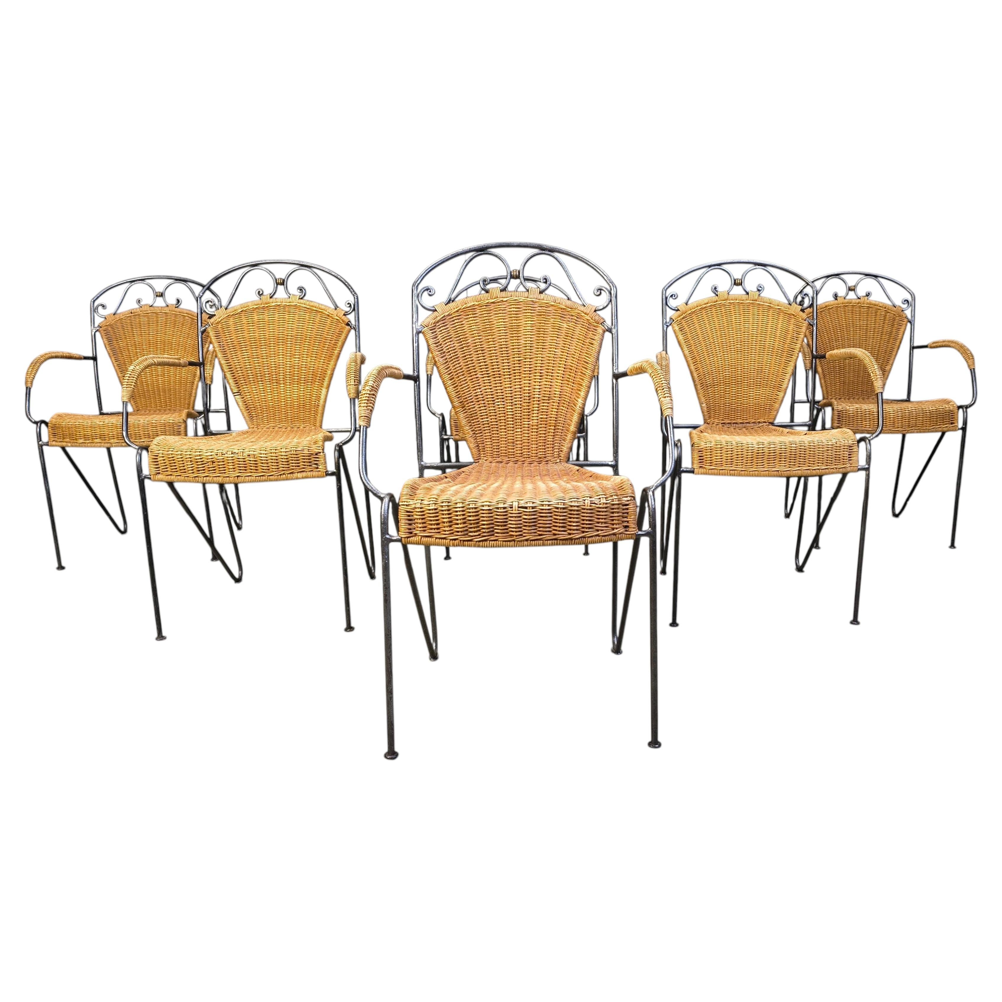 Wicker Chairs attributed Frederick Weinberg, 1960s, Set of 6