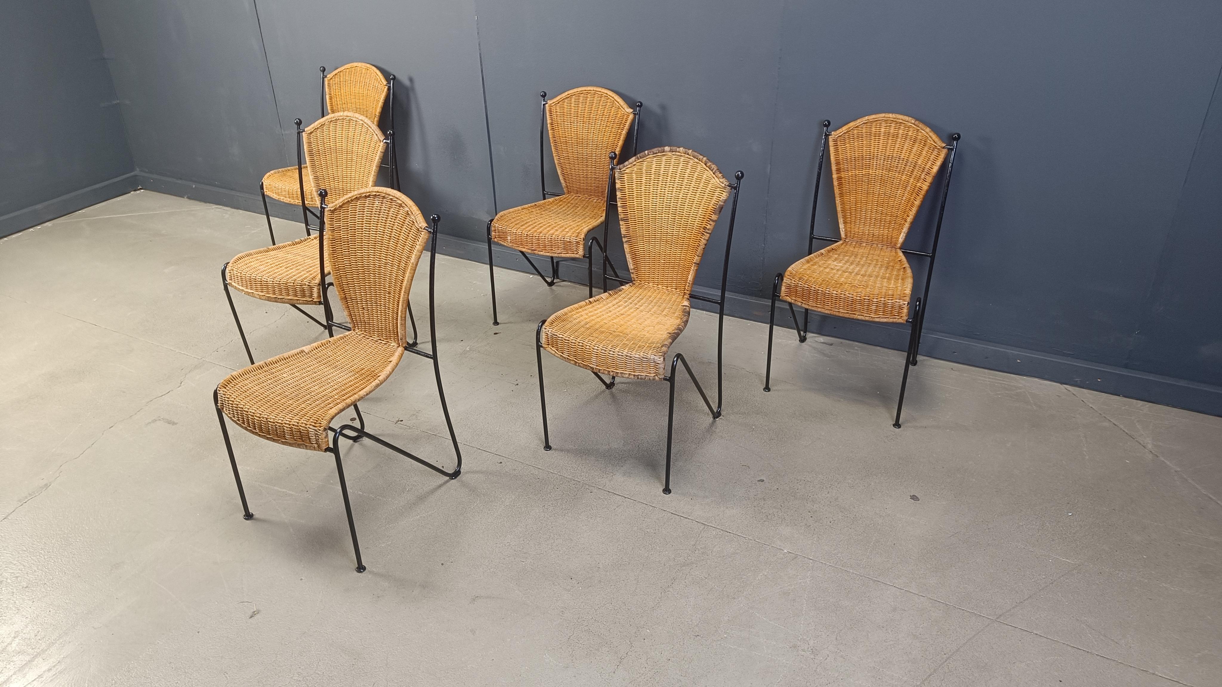 Wicker Chairs by Frederick Weinberg, 1960s, Set of 6 For Sale 3