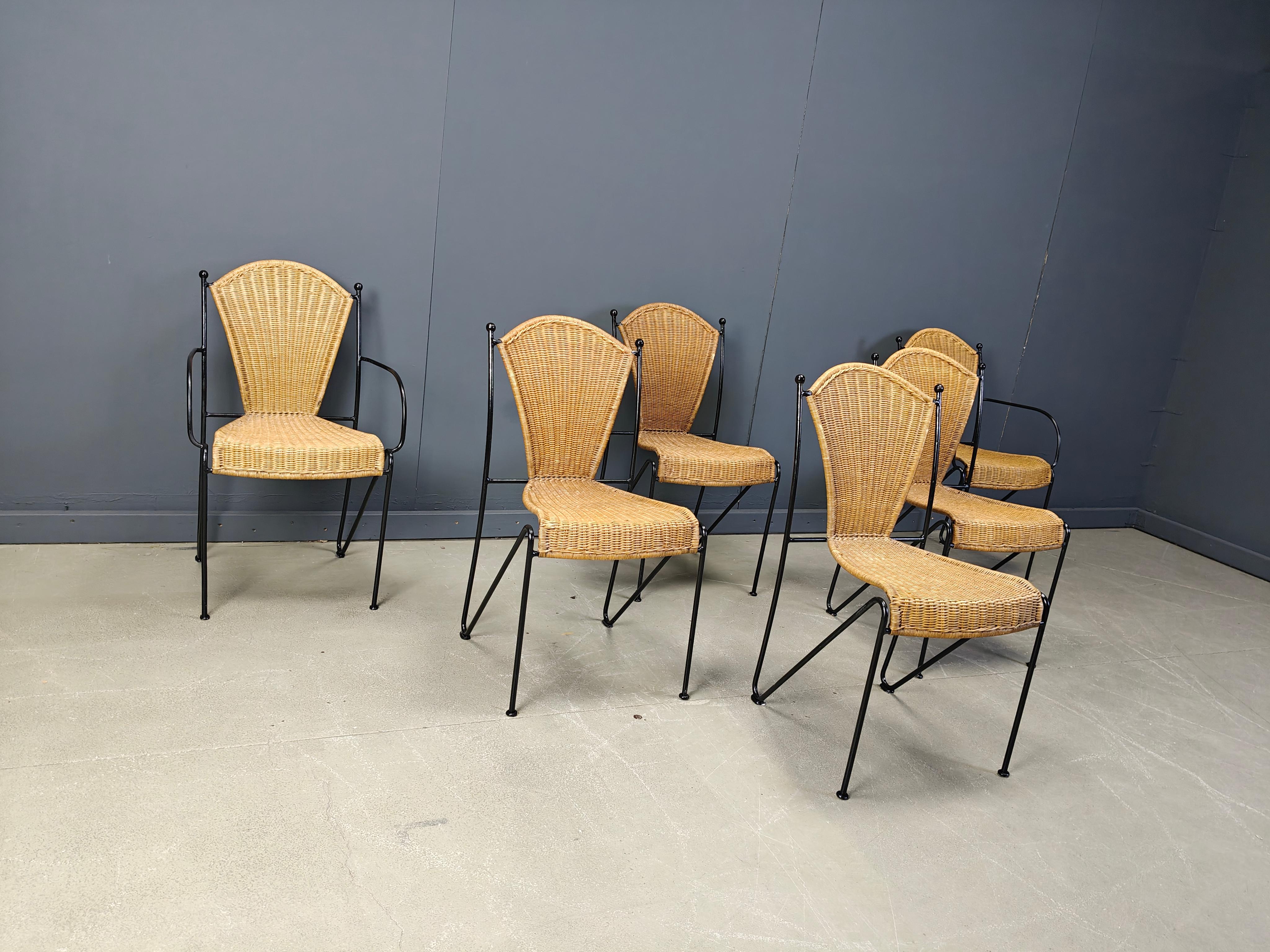 Wicker Chairs by Frederick Weinberg, 1960s, Set of 6 For Sale 4