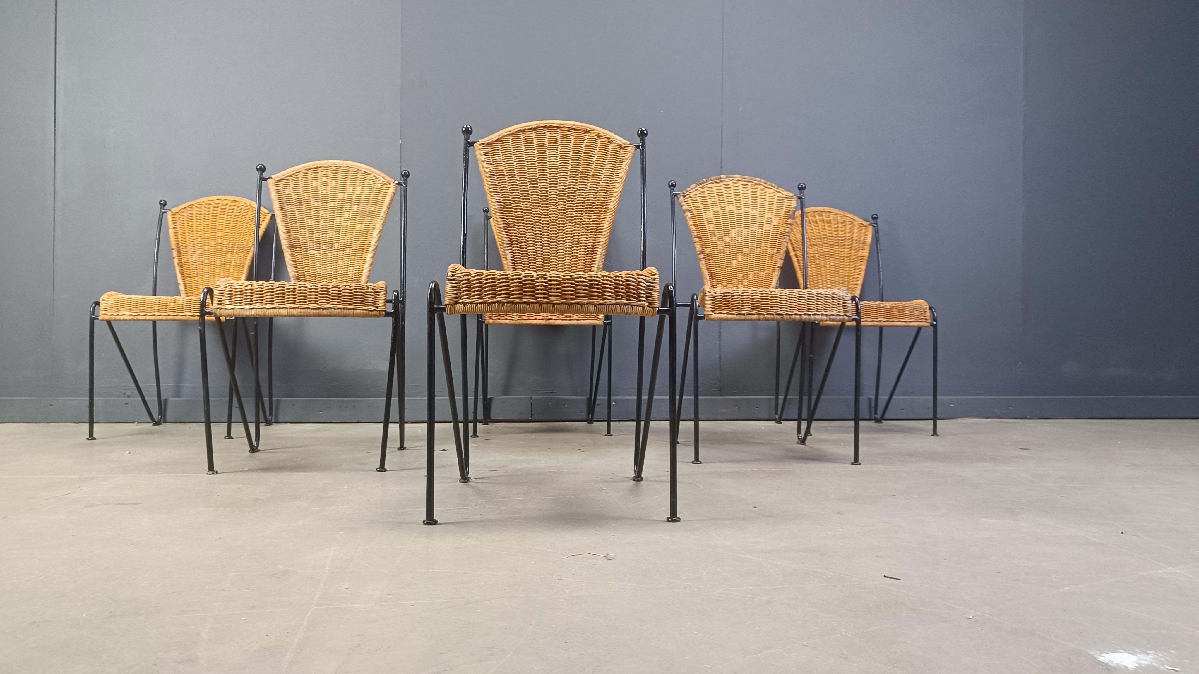 Wicker Chairs by Frederick Weinberg, 1960s, Set of 6 For Sale 4