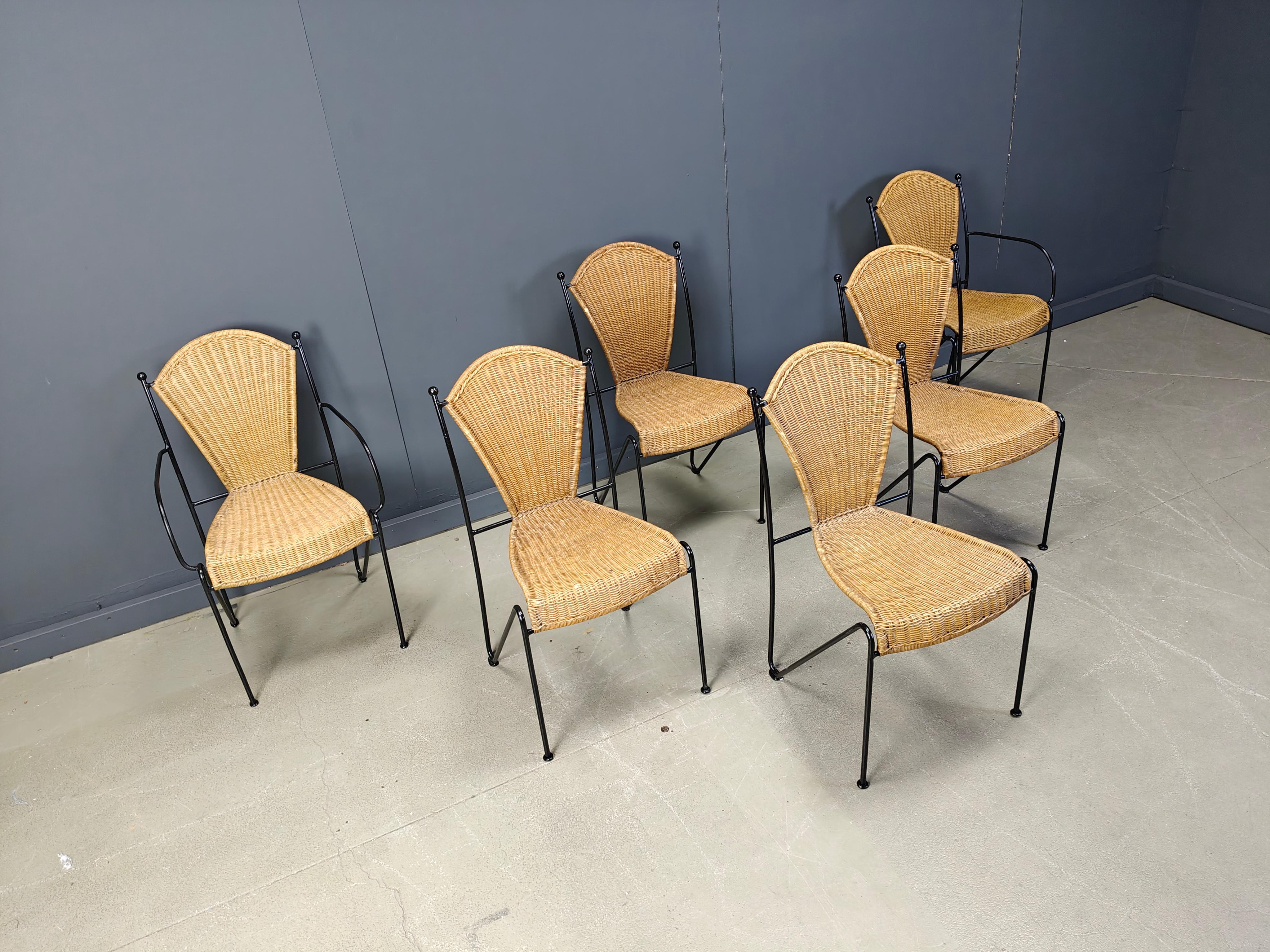 Wicker Chairs by Frederick Weinberg, 1960s, Set of 6 For Sale 5