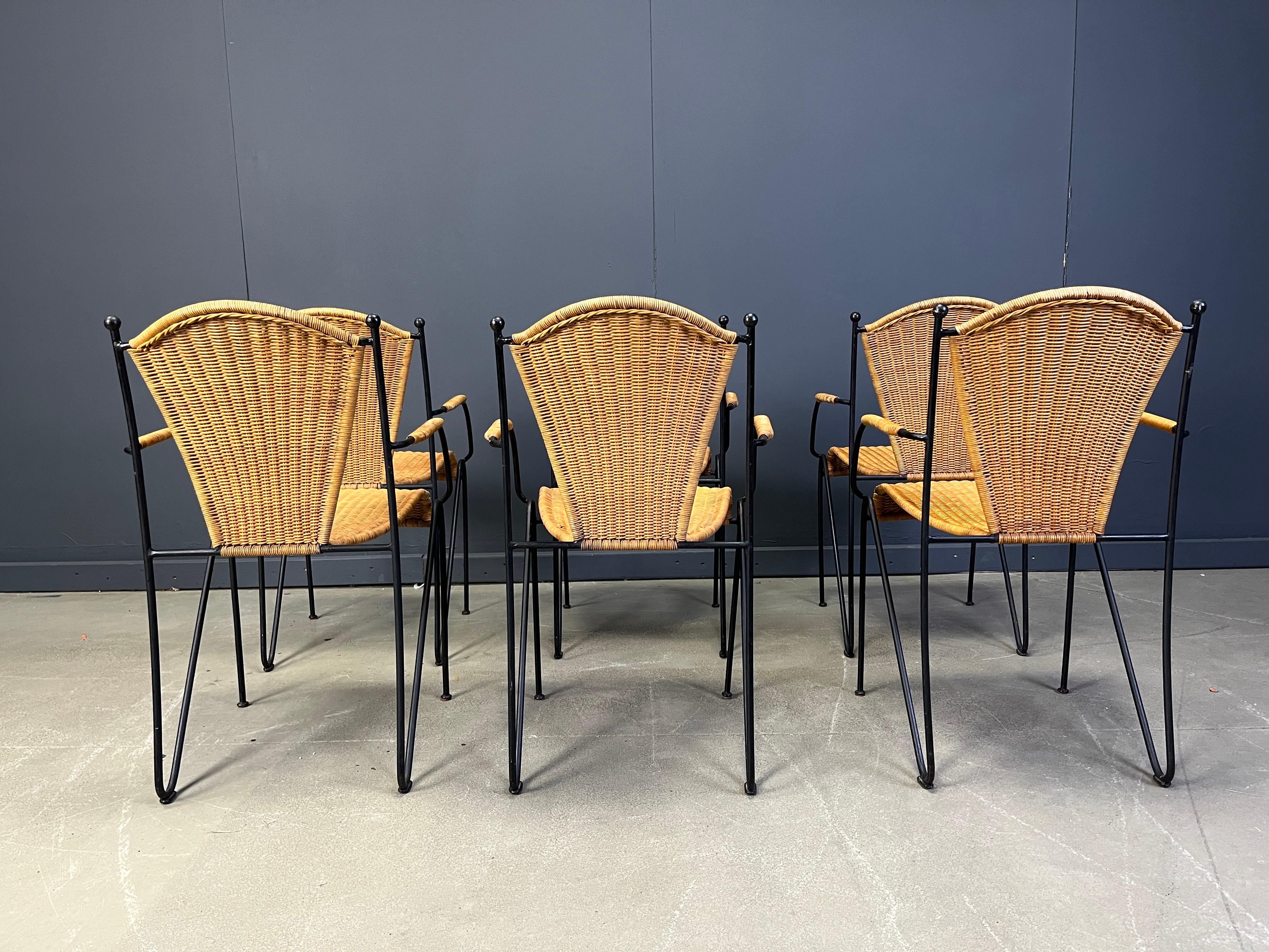 Wicker Chairs by Frederick Weinberg, 1960s, Set of 6 For Sale 5