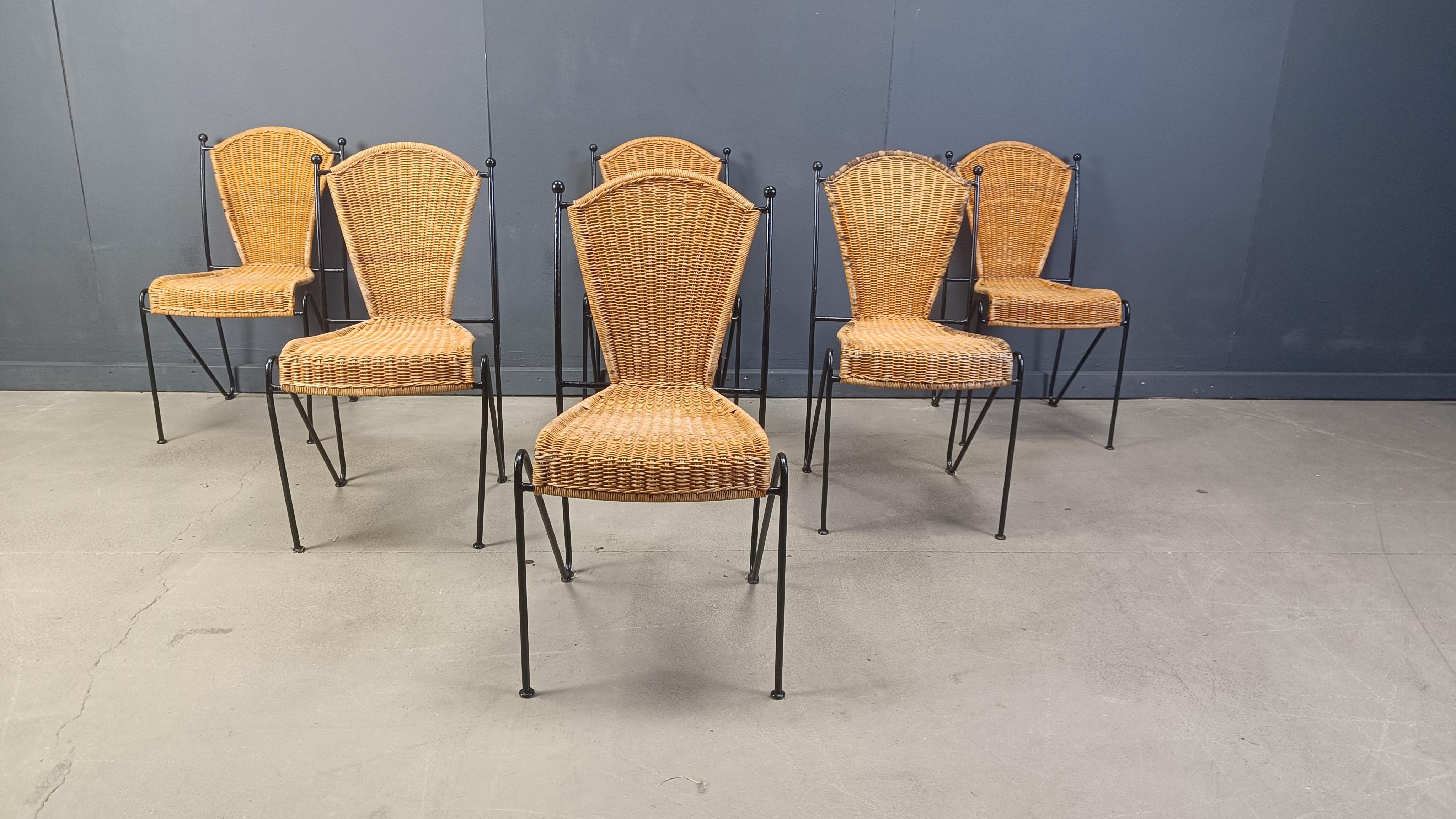 Wicker Chairs by Frederick Weinberg, 1960s, Set of 6 For Sale 6