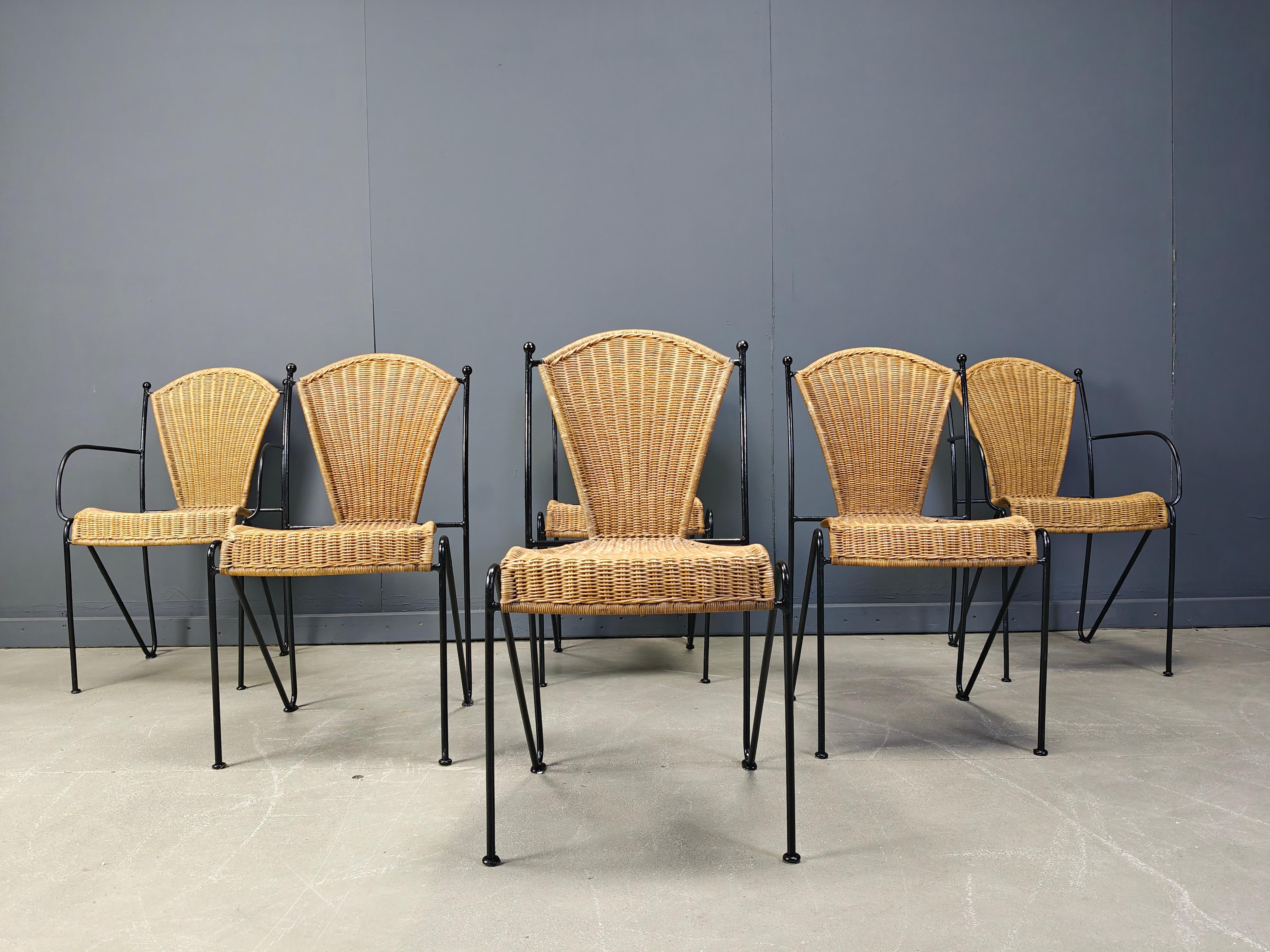 Wicker Chairs by Frederick Weinberg, 1960s, Set of 6 For Sale 7