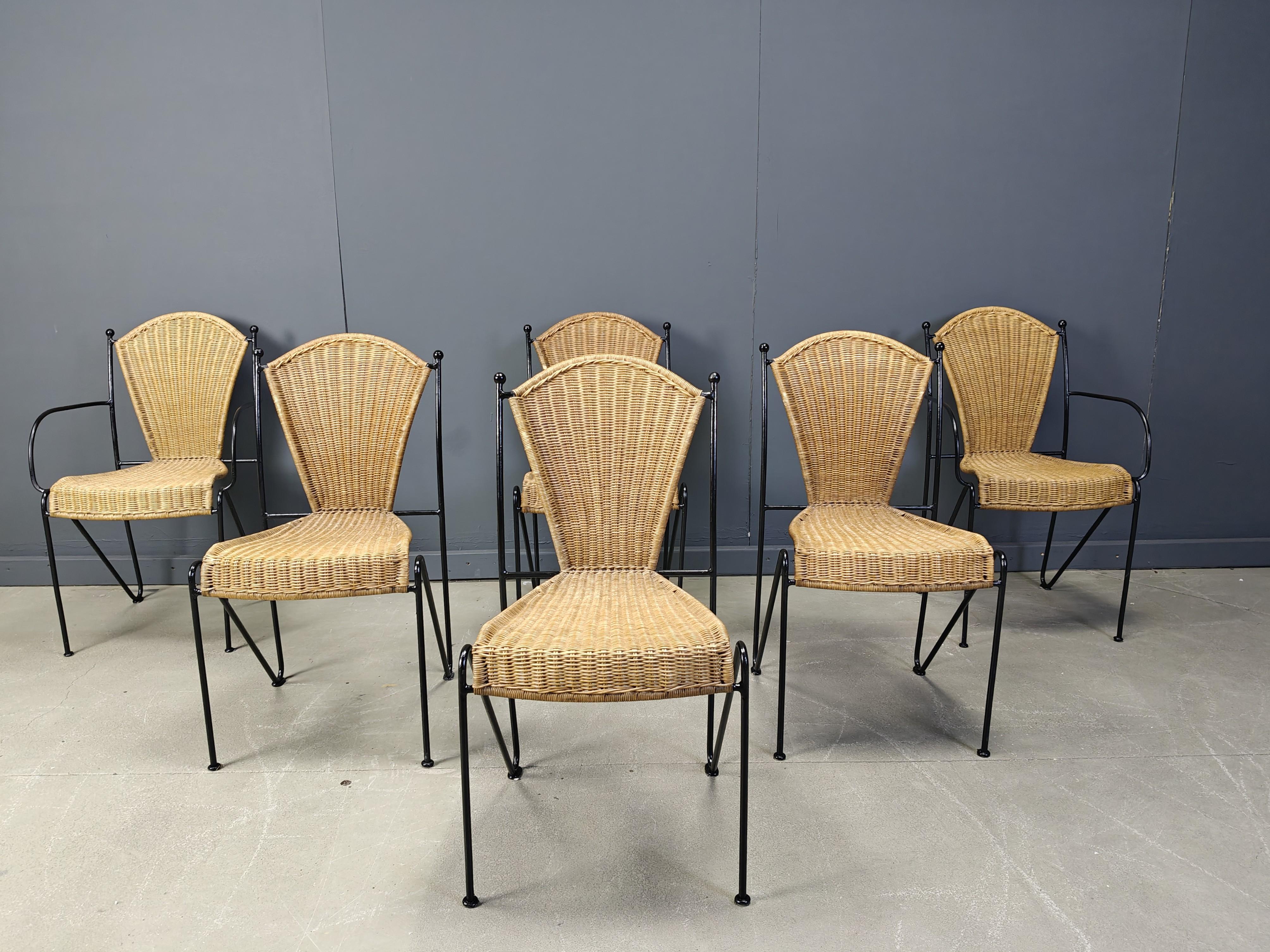 Wicker Chairs by Frederick Weinberg, 1960s, Set of 6 For Sale 8