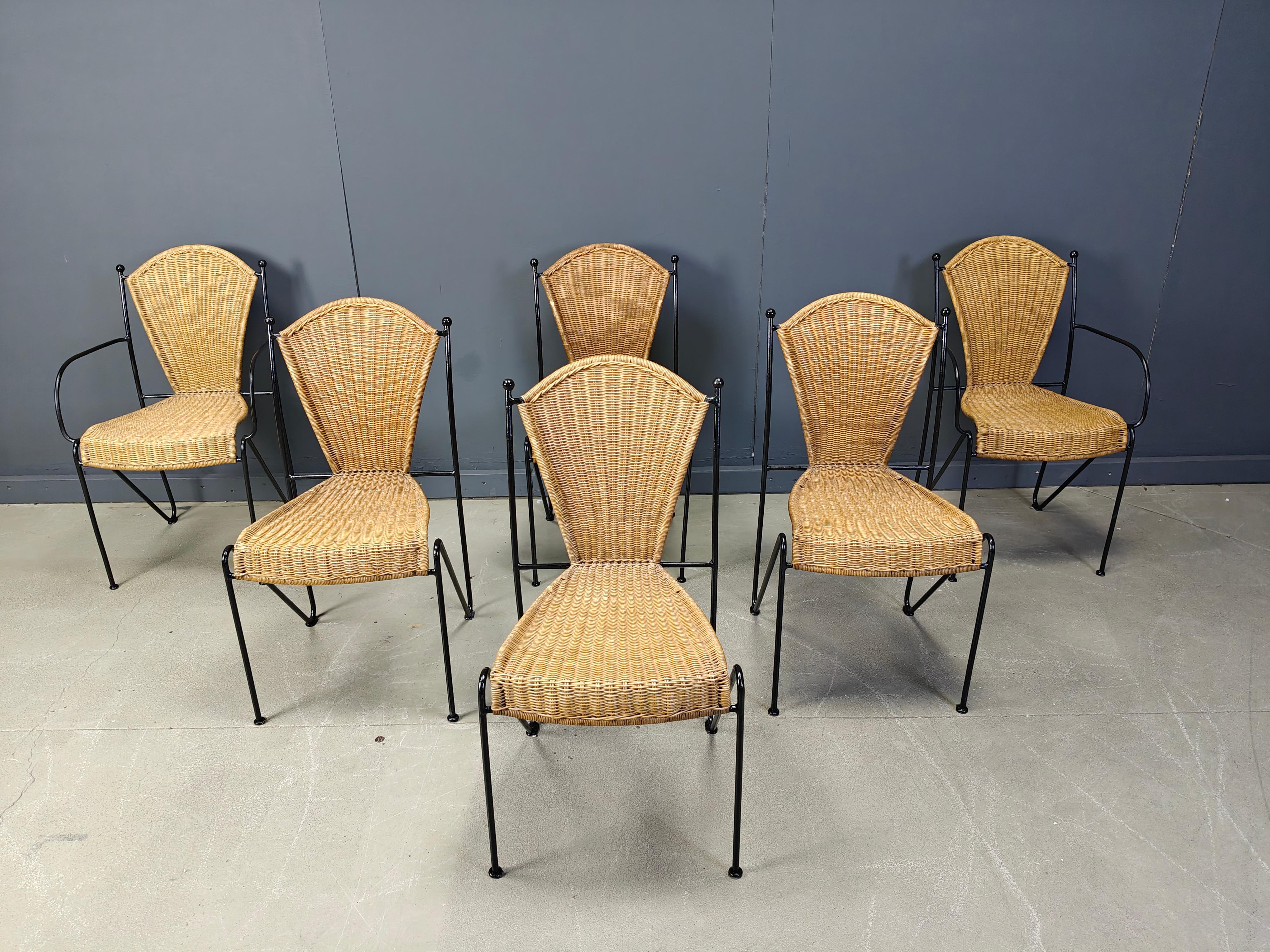 Wicker Chairs by Frederick Weinberg, 1960s, Set of 6 For Sale 9