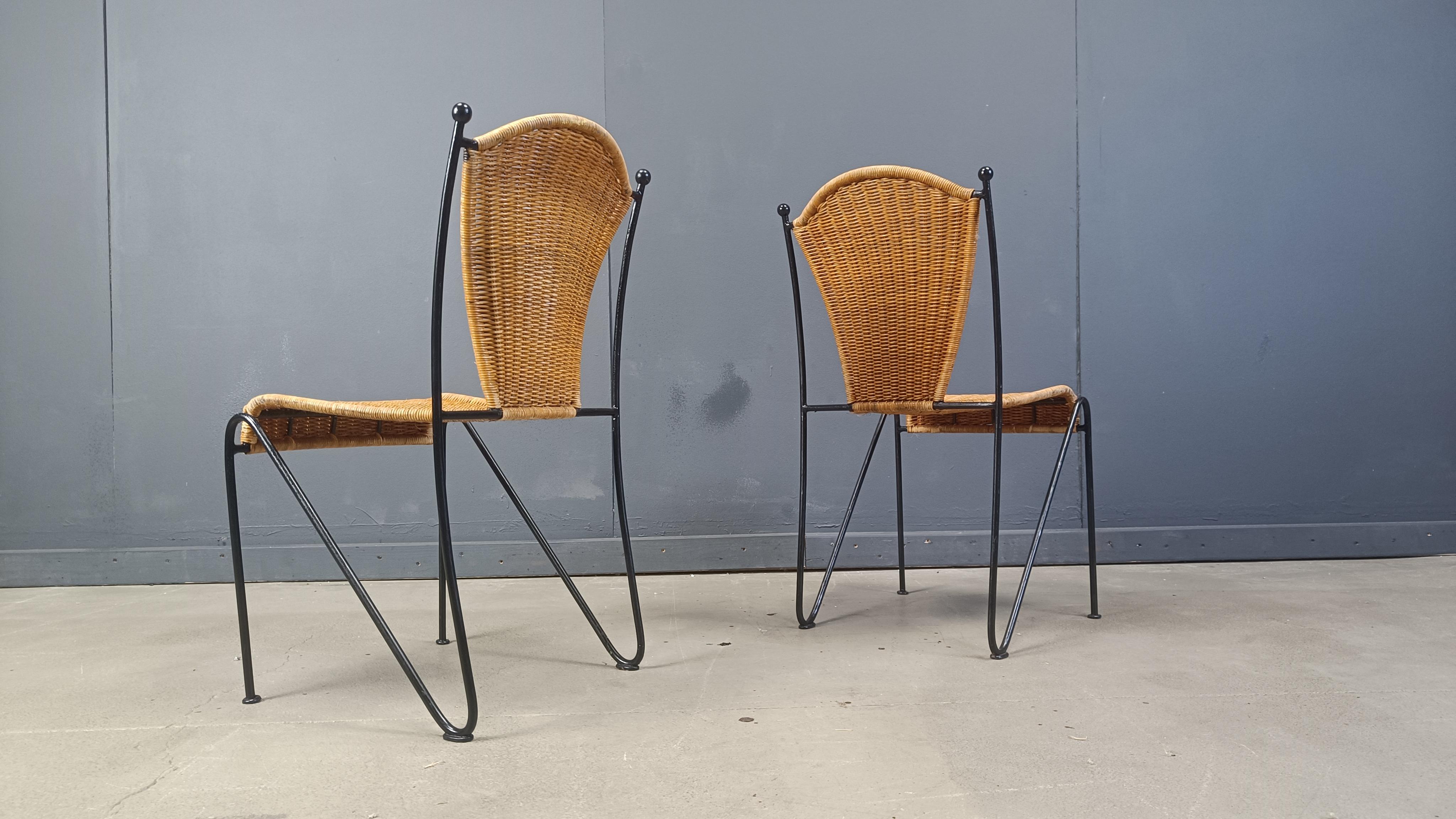 Bohemian Wicker Chairs by Frederick Weinberg, 1960s, Set of 6 For Sale