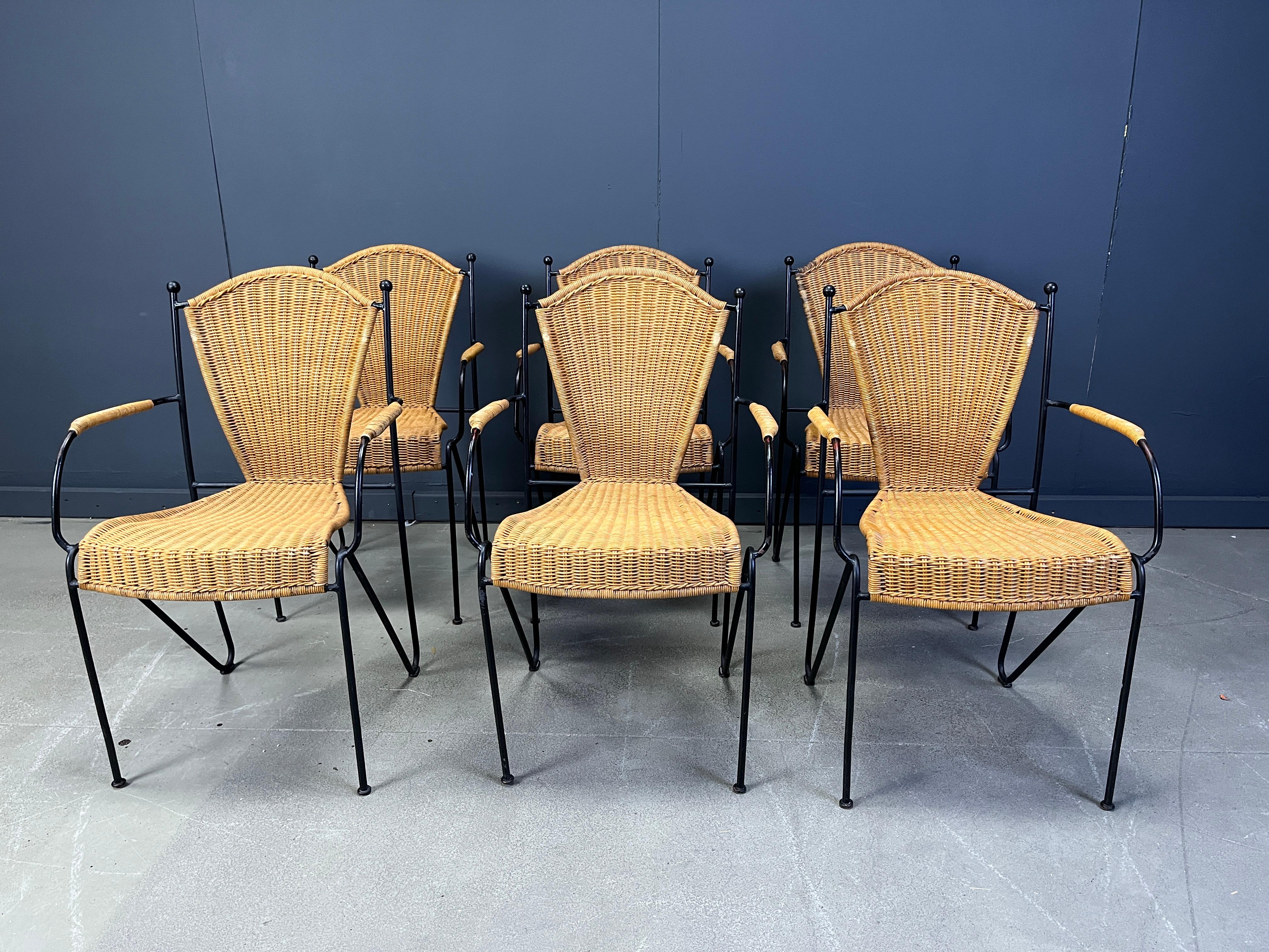 Rustic Wicker Chairs by Frederick Weinberg, 1960s, Set of 6 For Sale