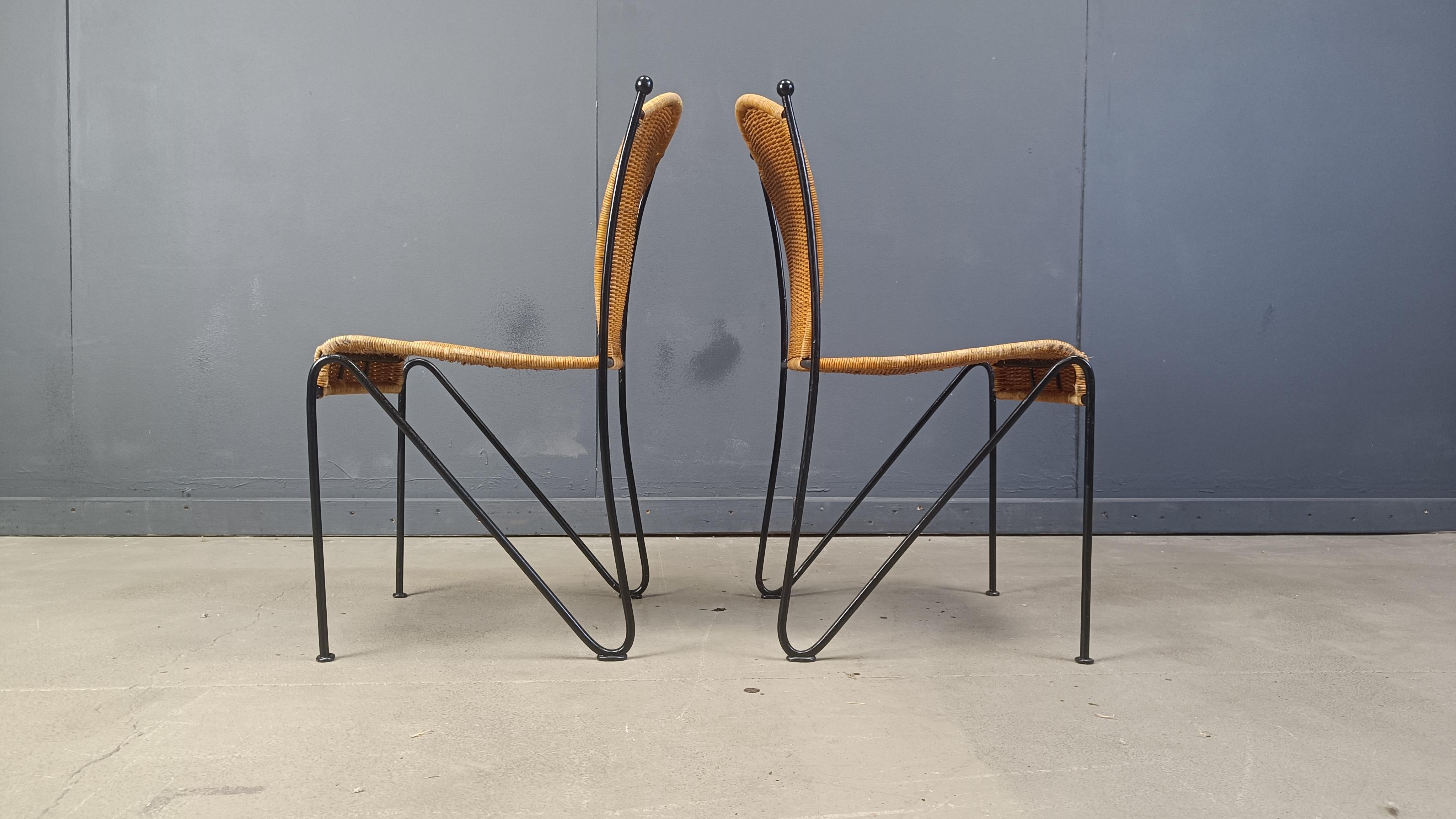 French Wicker Chairs by Frederick Weinberg, 1960s, Set of 6 For Sale