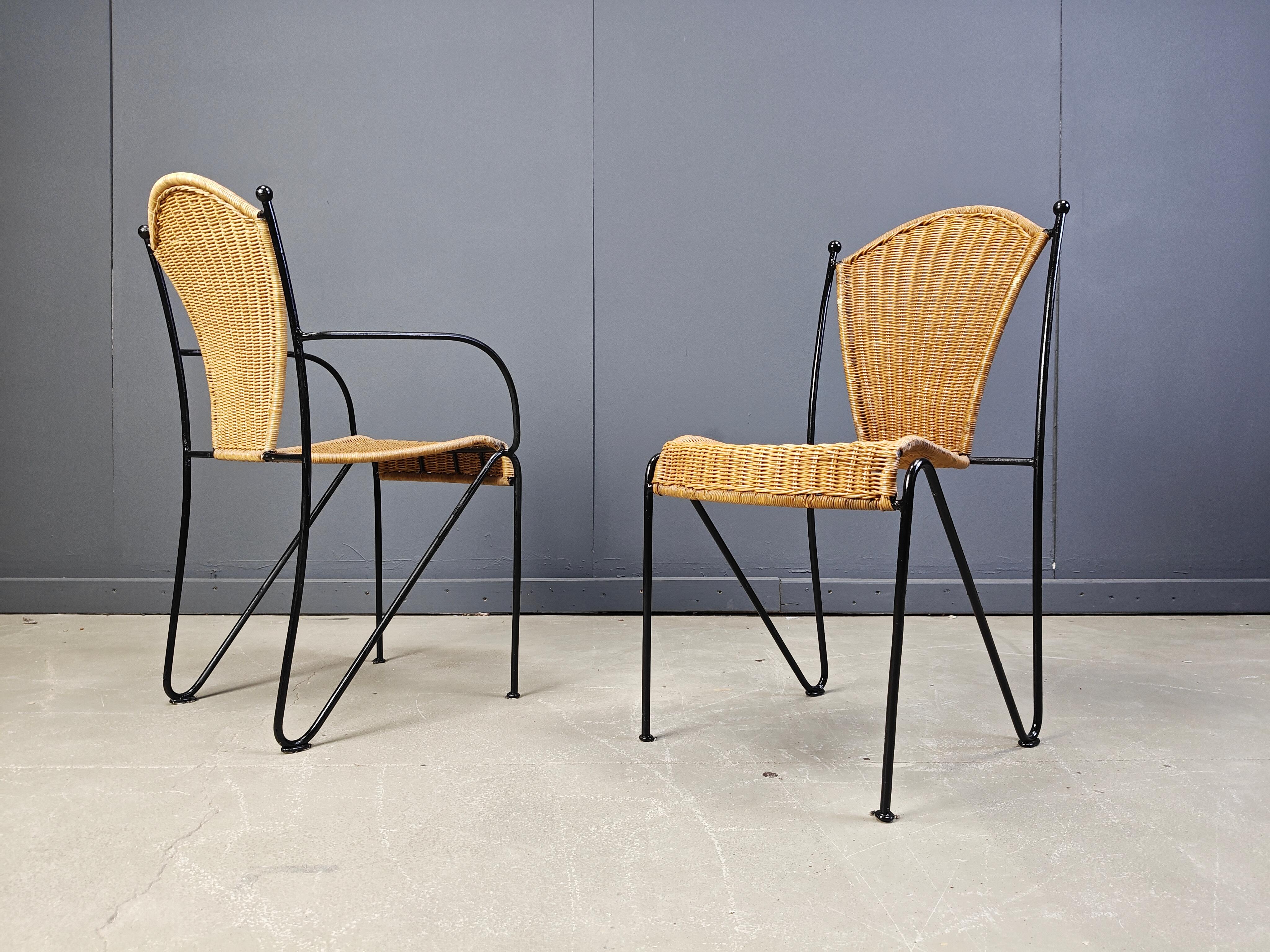 French Wicker Chairs by Frederick Weinberg, 1960s, Set of 6 For Sale