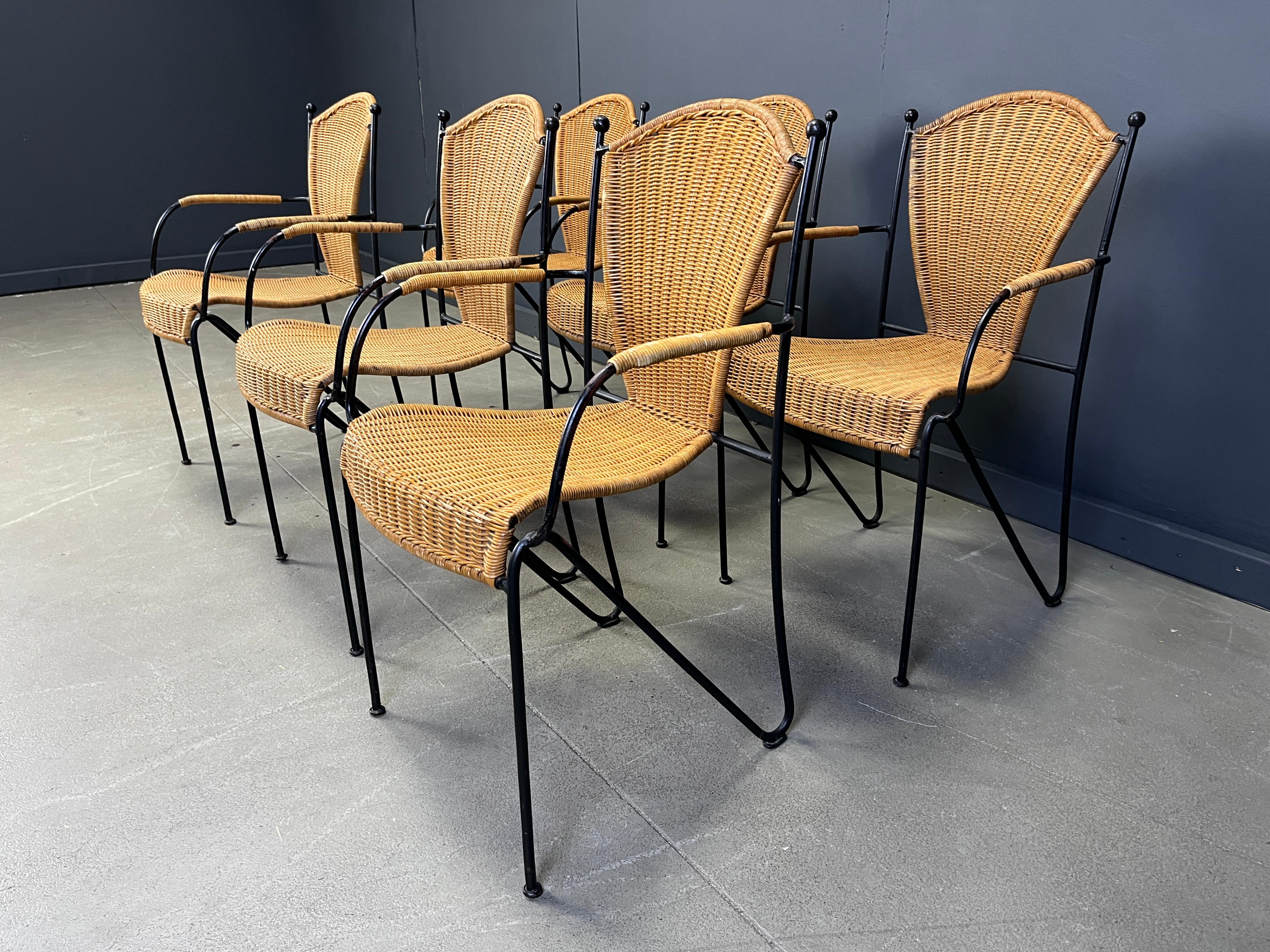 Wicker Chairs by Frederick Weinberg, 1960s, Set of 6 In Good Condition For Sale In Leuven, Vlaams Gewest