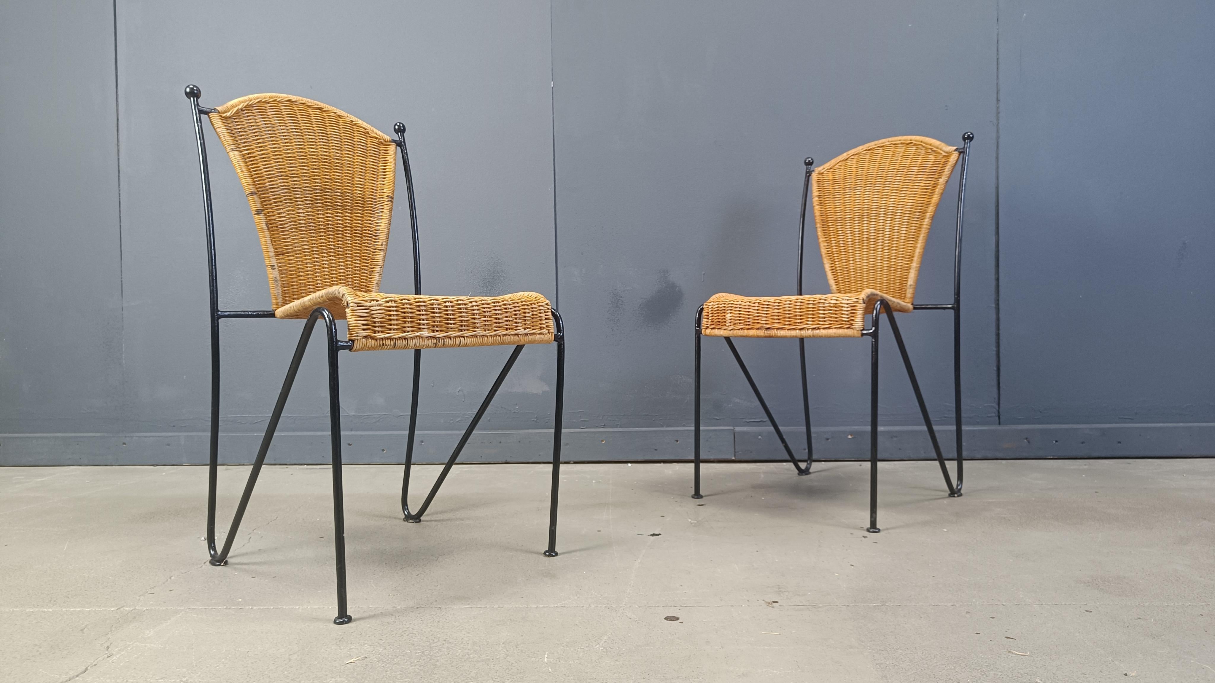 Mid-20th Century Wicker Chairs by Frederick Weinberg, 1960s, Set of 6 For Sale