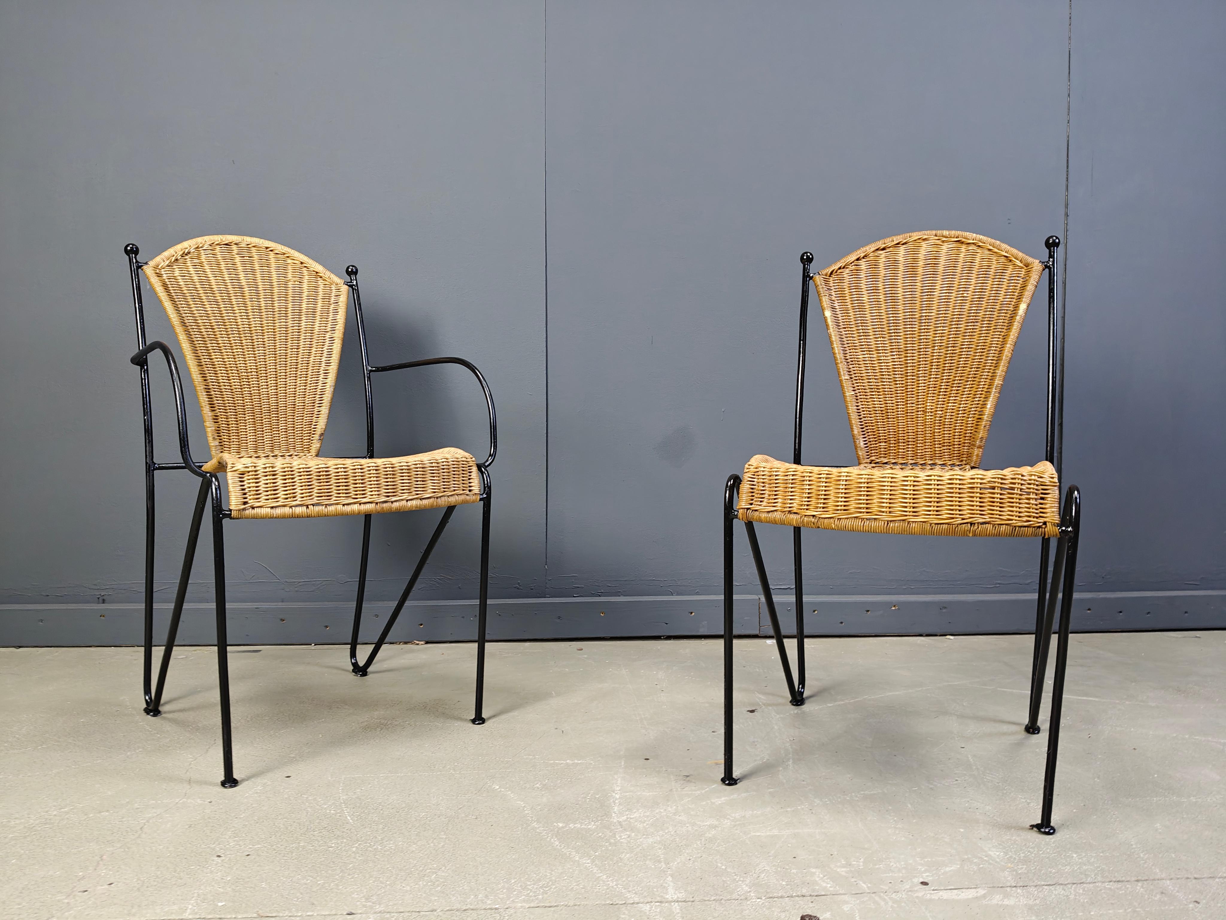 Mid-20th Century Wicker Chairs by Frederick Weinberg, 1960s, Set of 6 For Sale