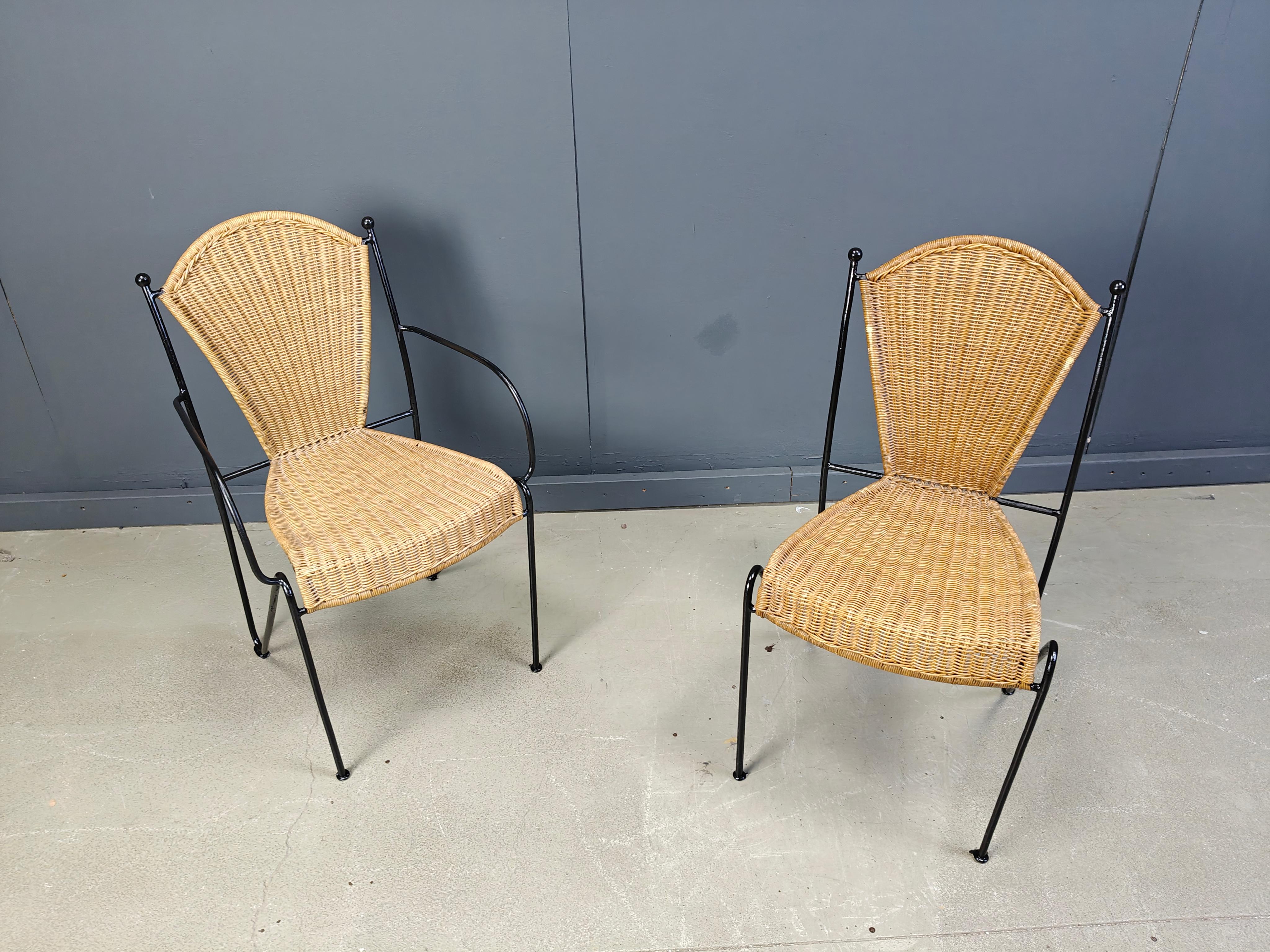 Wicker Chairs by Frederick Weinberg, 1960s, Set of 6 For Sale 1