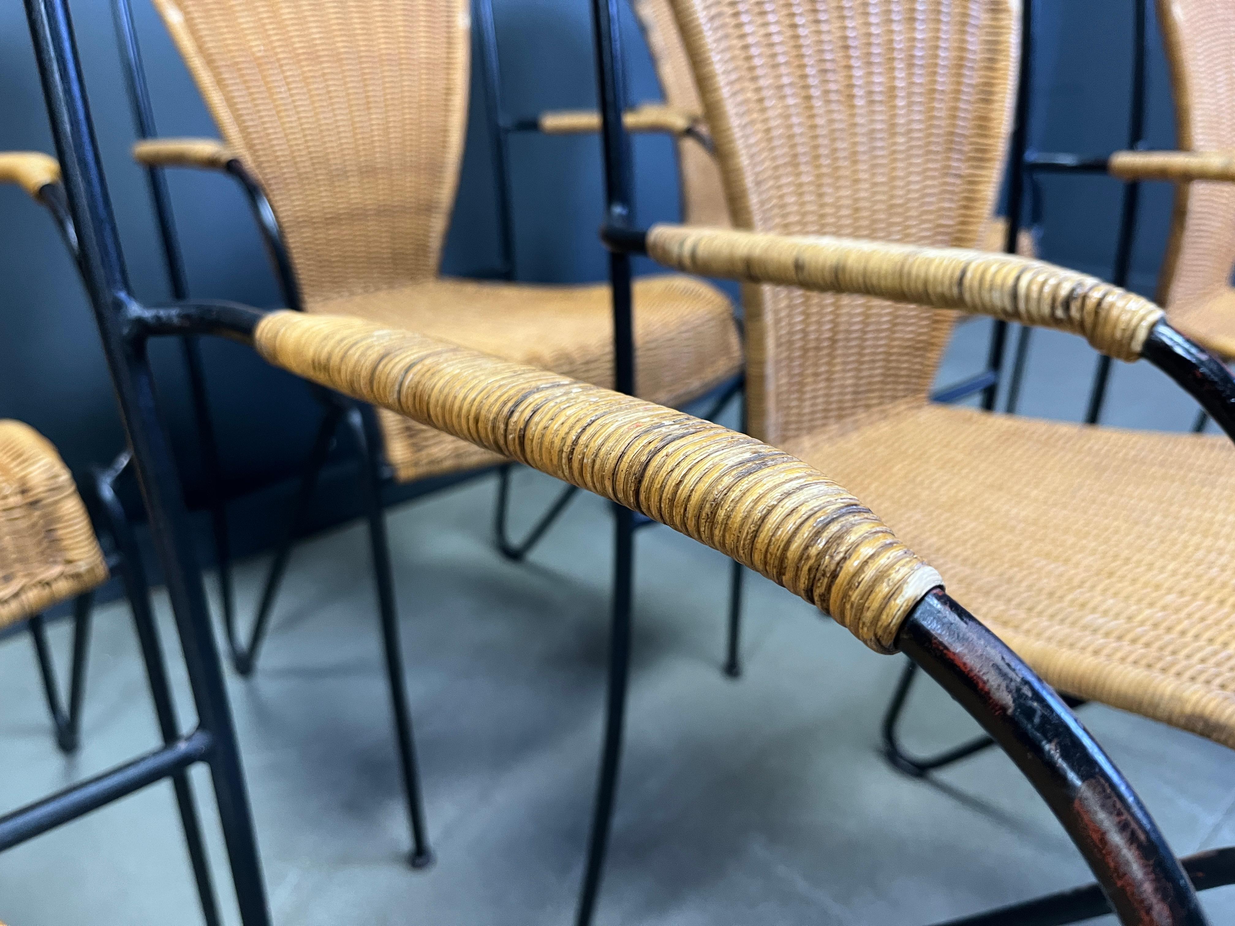 Metal Wicker Chairs by Frederick Weinberg, 1960s, Set of 6 For Sale