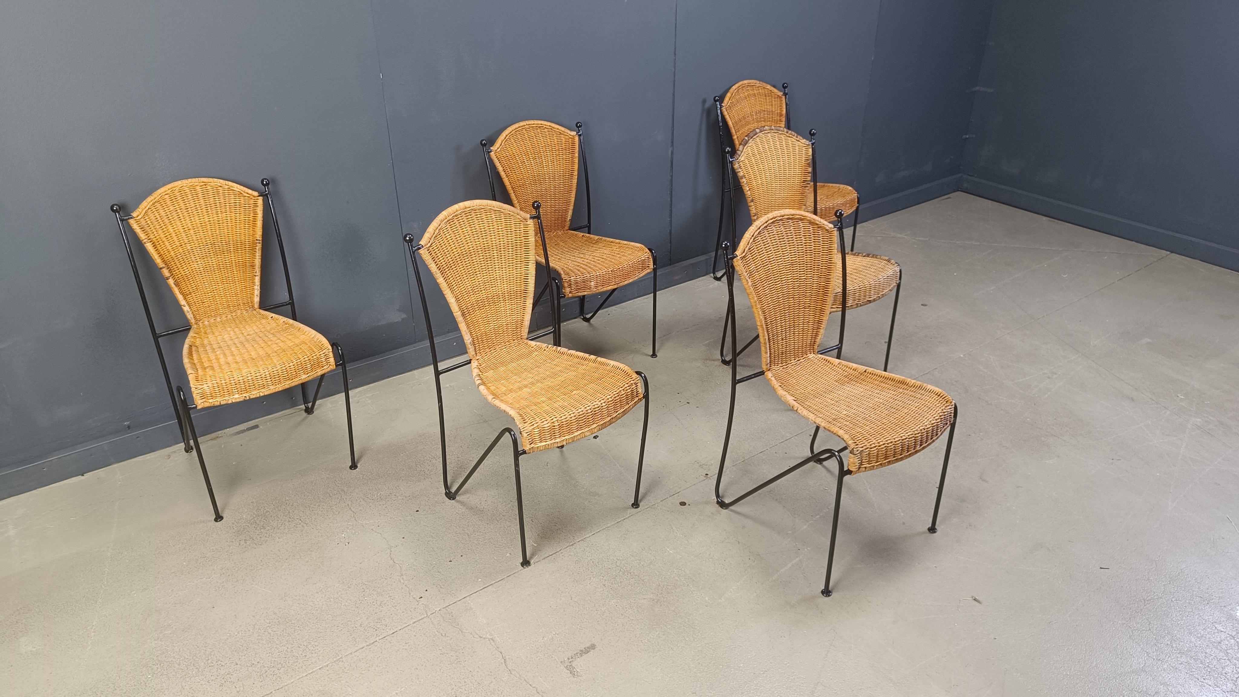 Wicker Chairs by Frederick Weinberg, 1960s, Set of 6 For Sale 1
