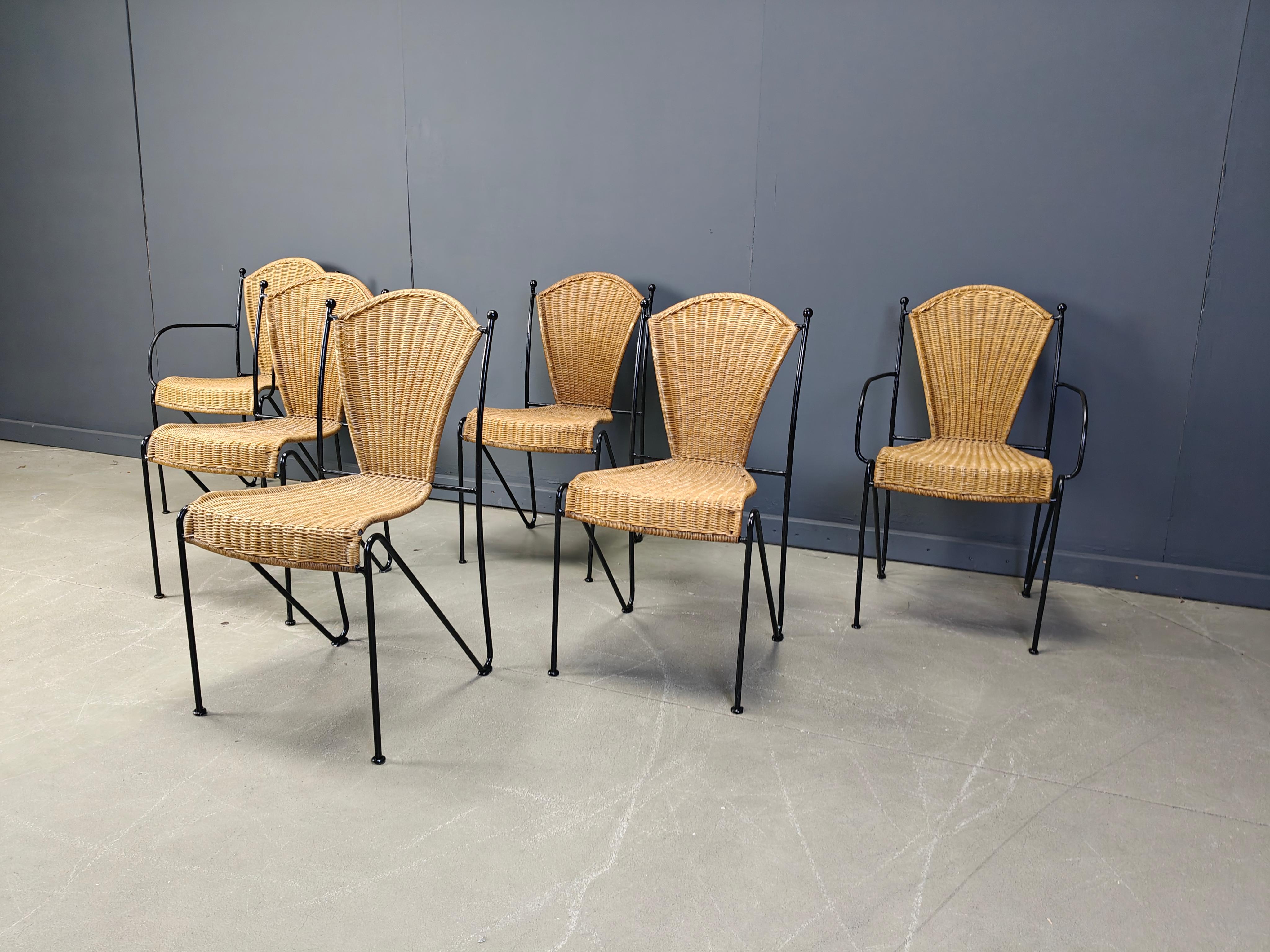 Wicker Chairs by Frederick Weinberg, 1960s, Set of 6 For Sale 2