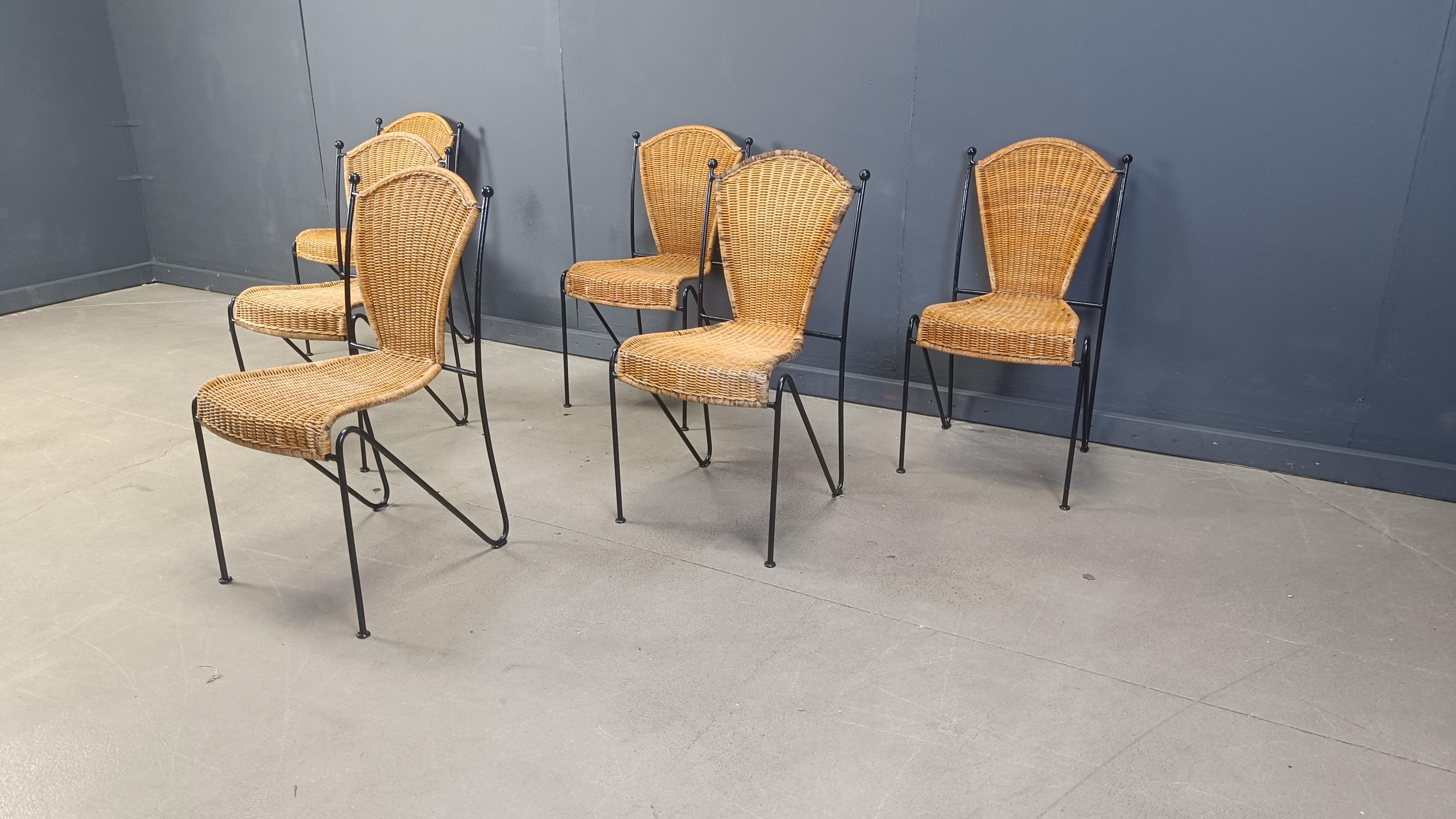 Wicker Chairs by Frederick Weinberg, 1960s, Set of 6 For Sale 2