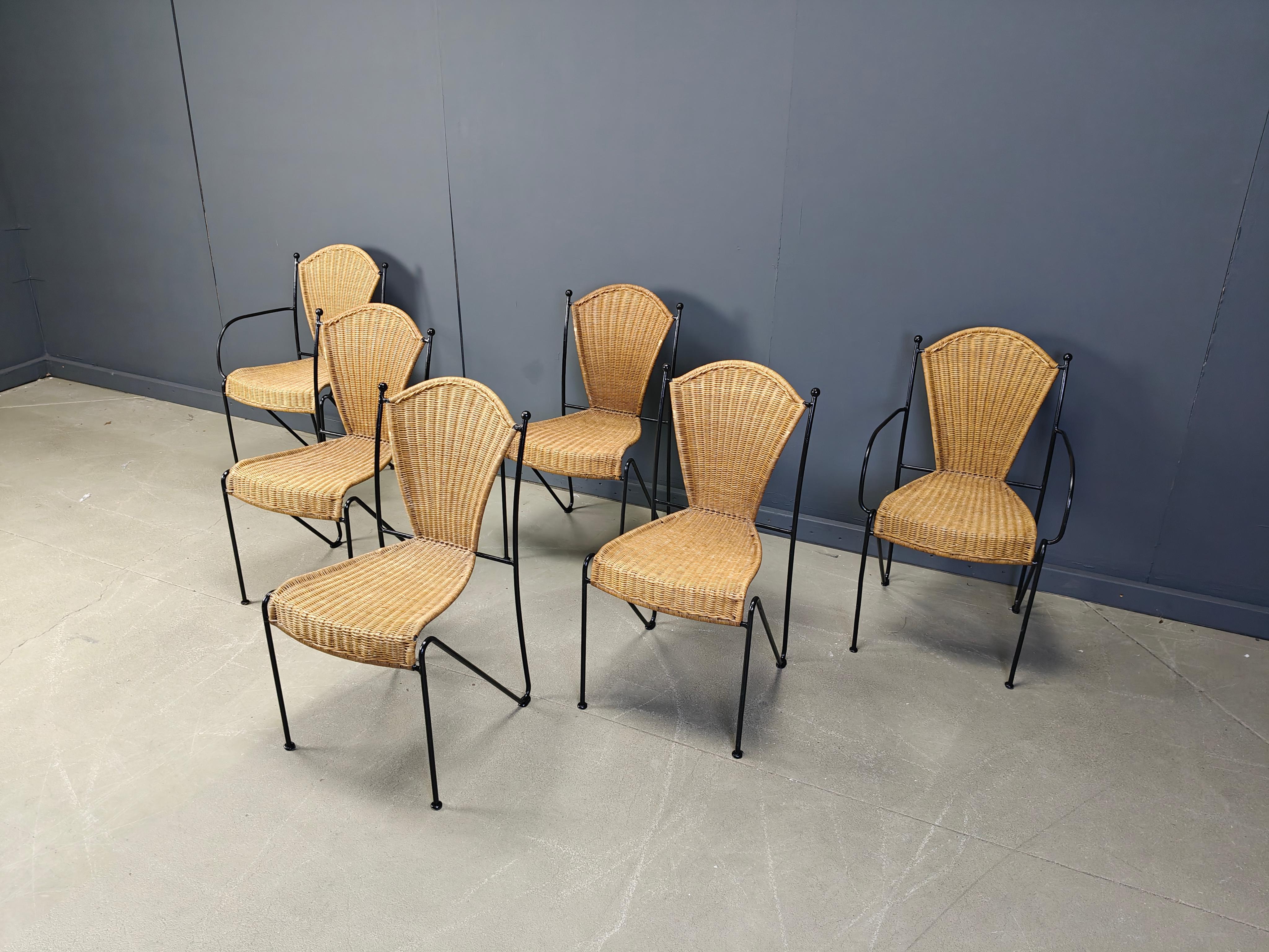 Wicker Chairs by Frederick Weinberg, 1960s, Set of 6 For Sale 3