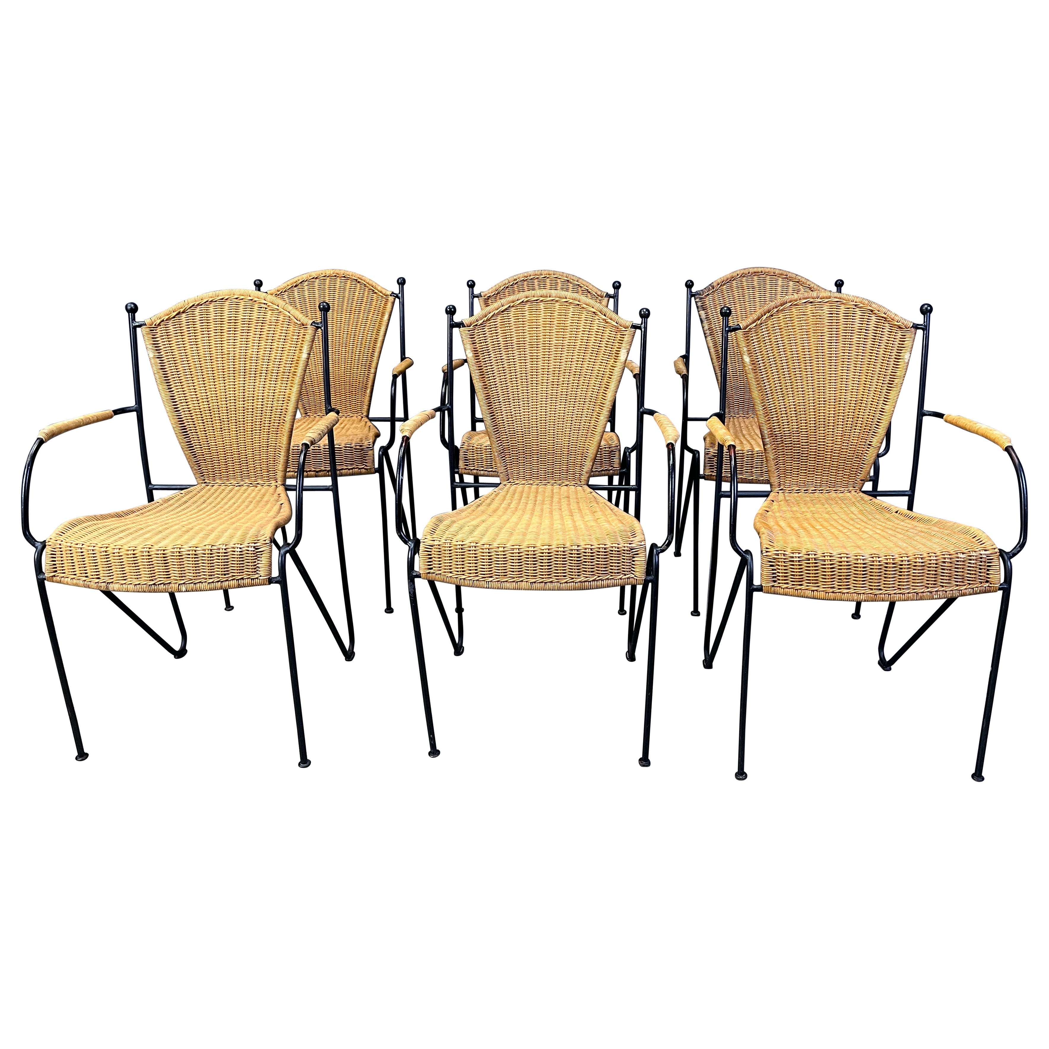 Wicker Chairs by Frederick Weinberg, 1960s, Set of 6 For Sale