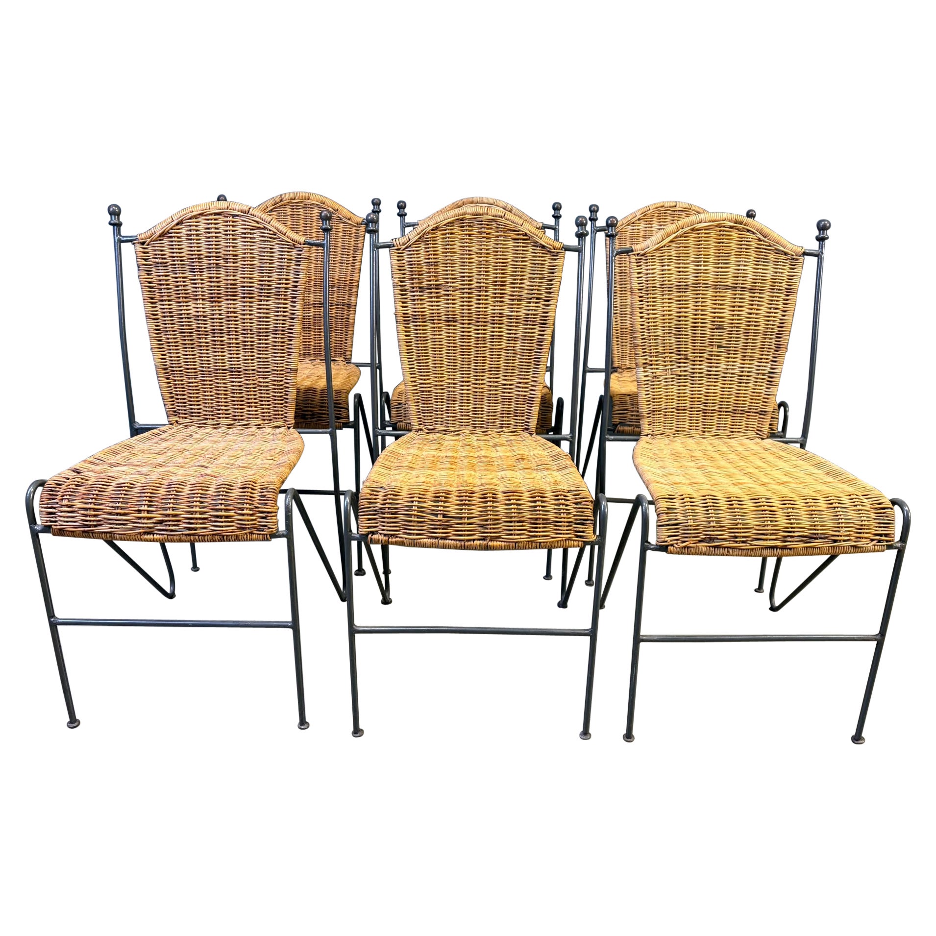 Wicker Chairs by Frederick Weinberg, 1960s, Set of 6