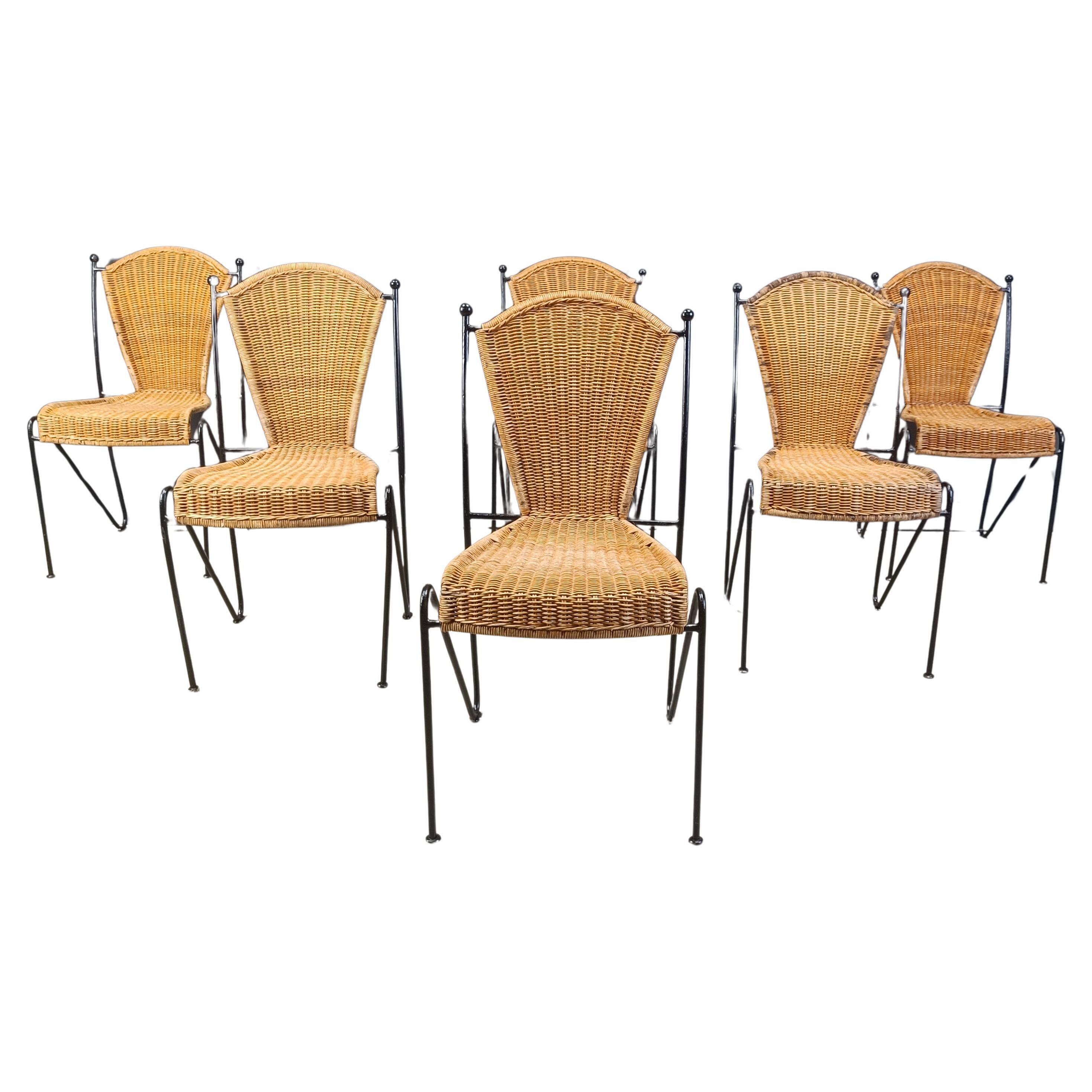 Wicker Chairs by Frederick Weinberg, 1960s, Set of 6