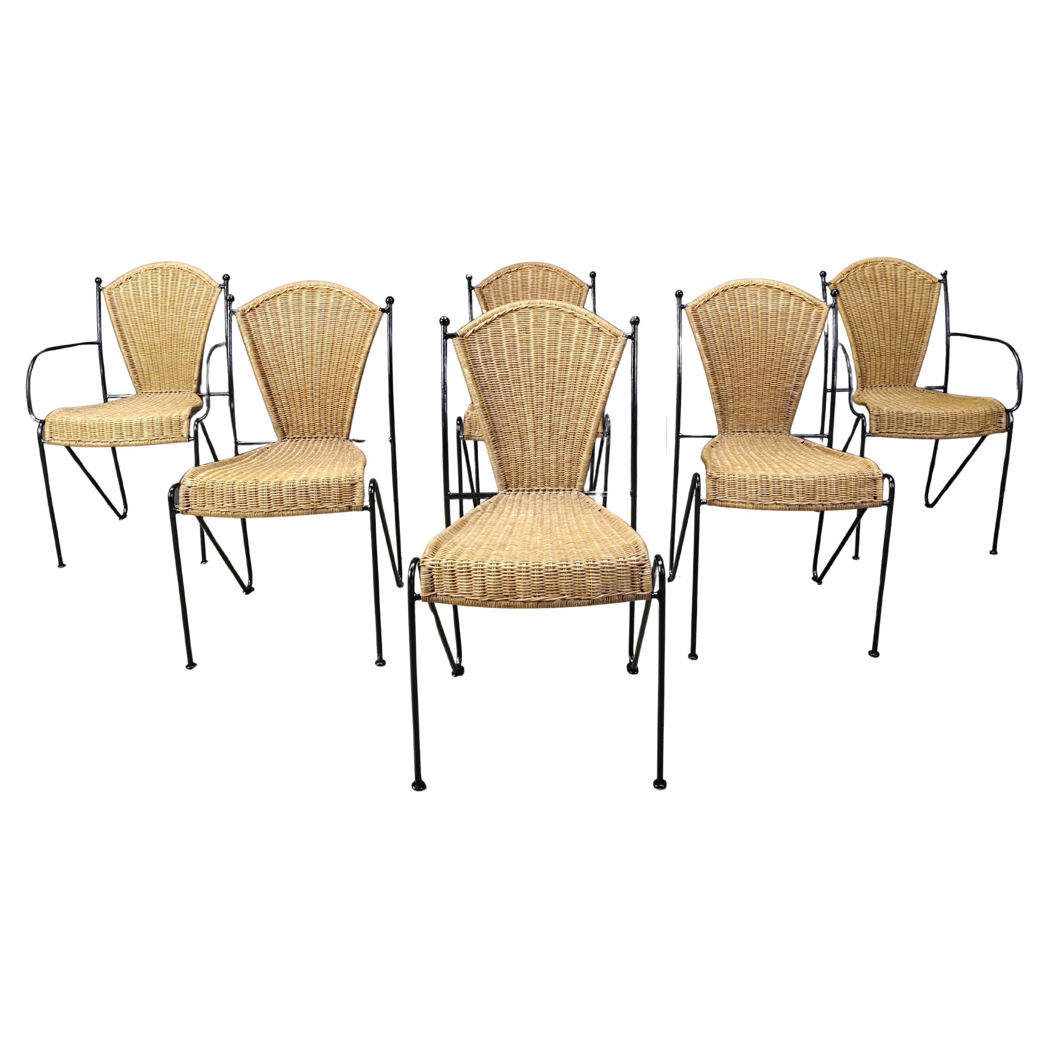 Wicker Chairs by Frederick Weinberg, 1960s, Set of 6 For Sale