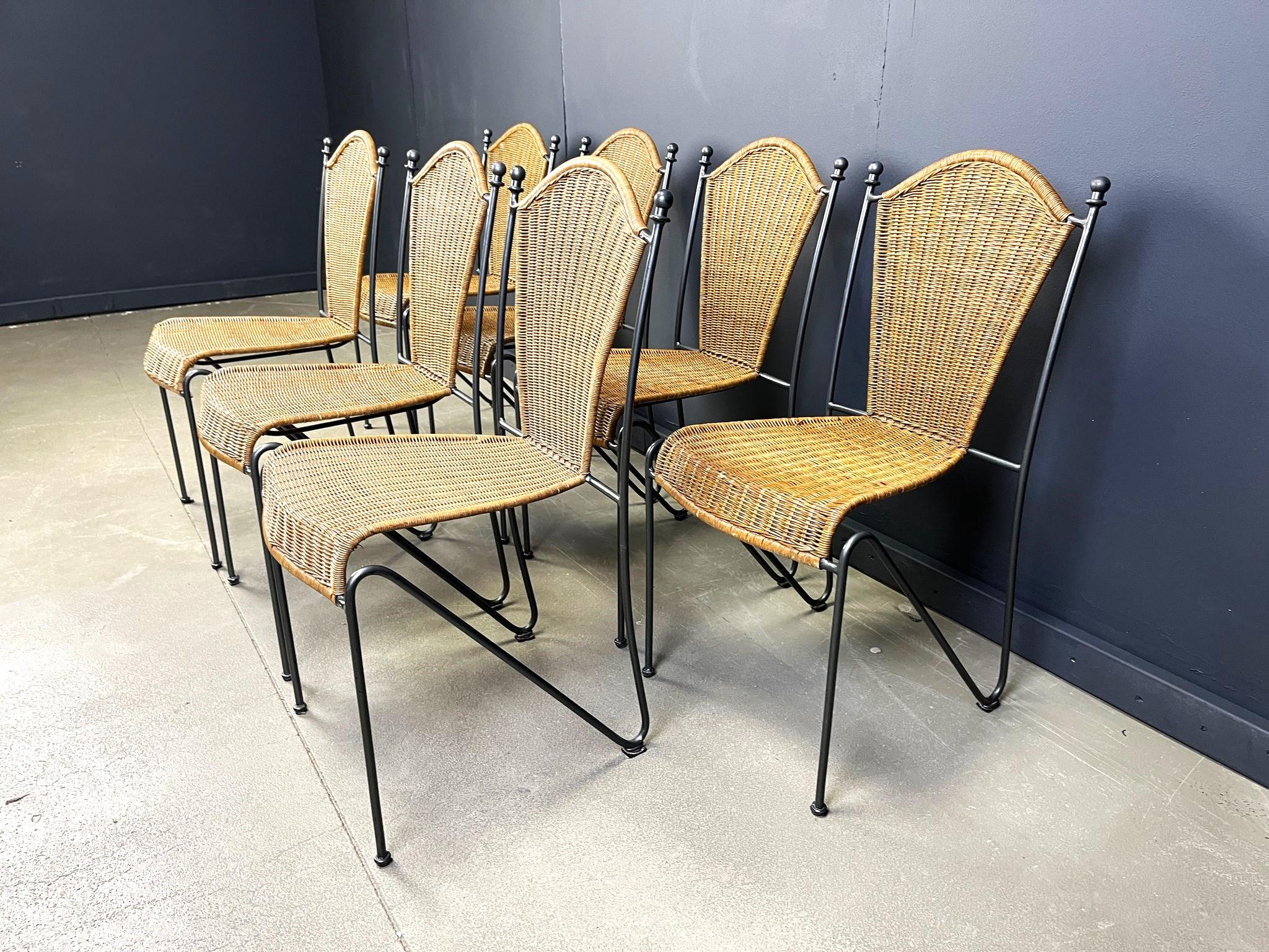 Rustic Wicker Chairs by Frederick Weinberg, 1960s, Set of 7