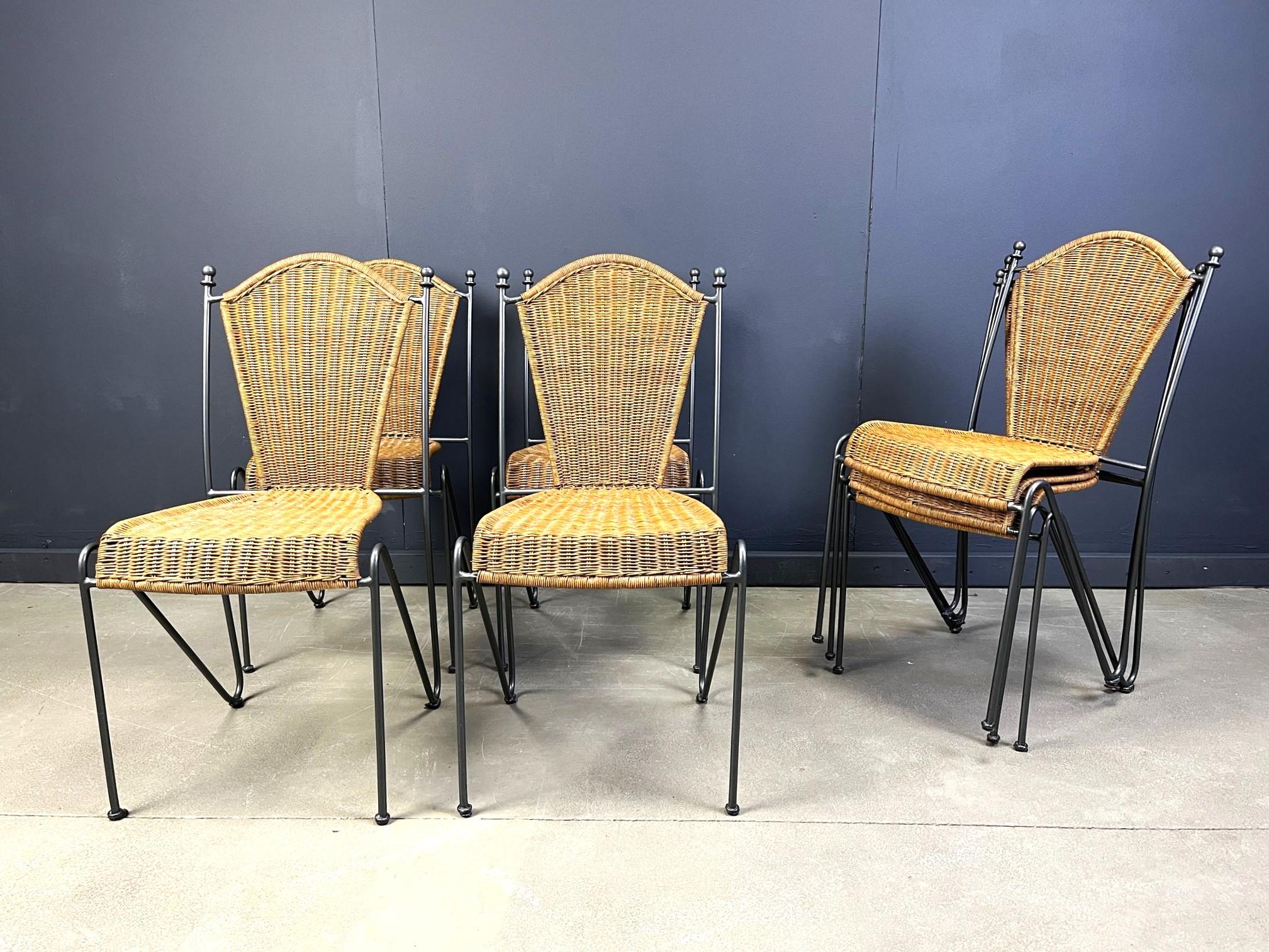 French Wicker Chairs by Frederick Weinberg, 1960s, Set of 7